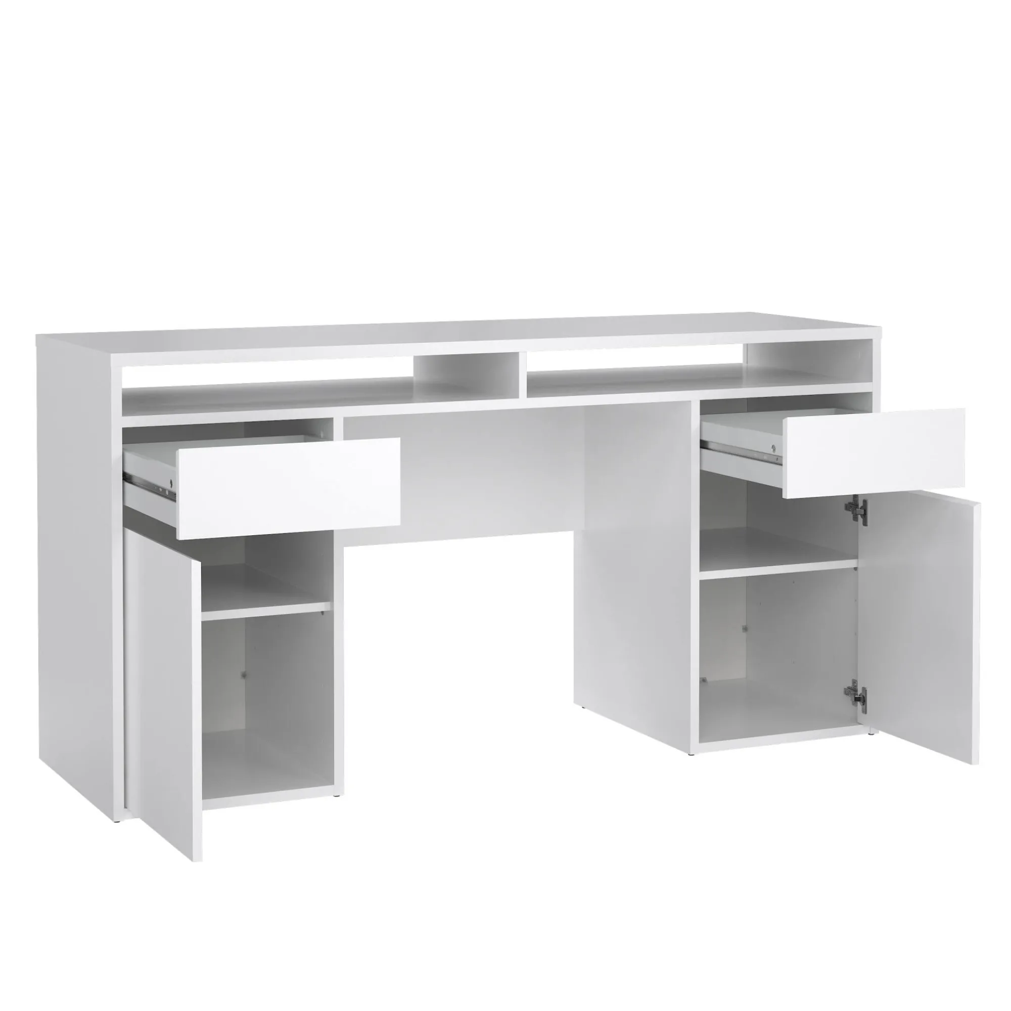 Scrivania Dina, Scrittoio multiuso, Tavolo per ufficio porta PC, Piano di lavoro, 48x149 h77 cm, Bianco<Dmora Cheap