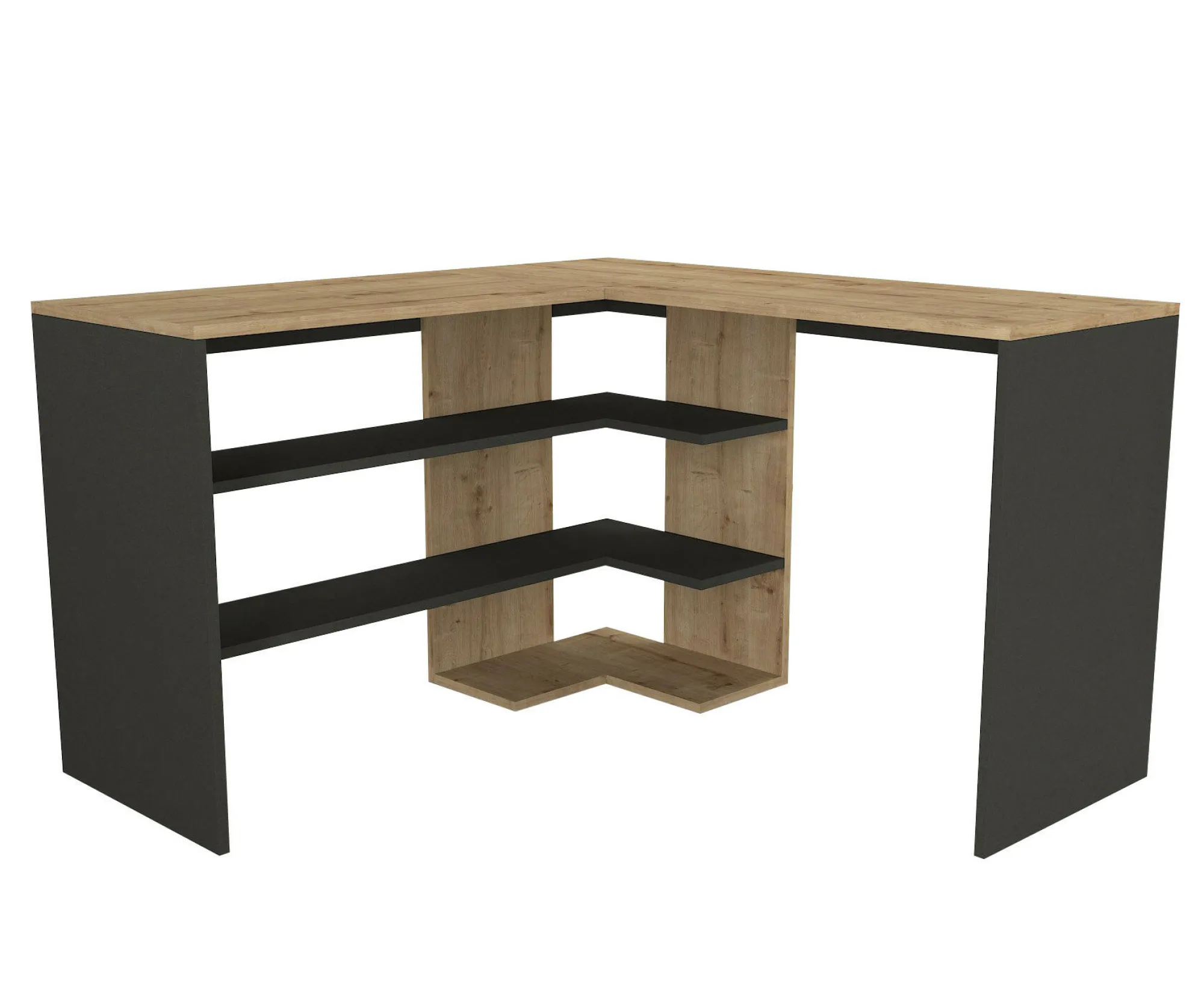 Scrivania Dkon, 120x120h74 cm, Quercia e Antracite<Dmora Best Sale