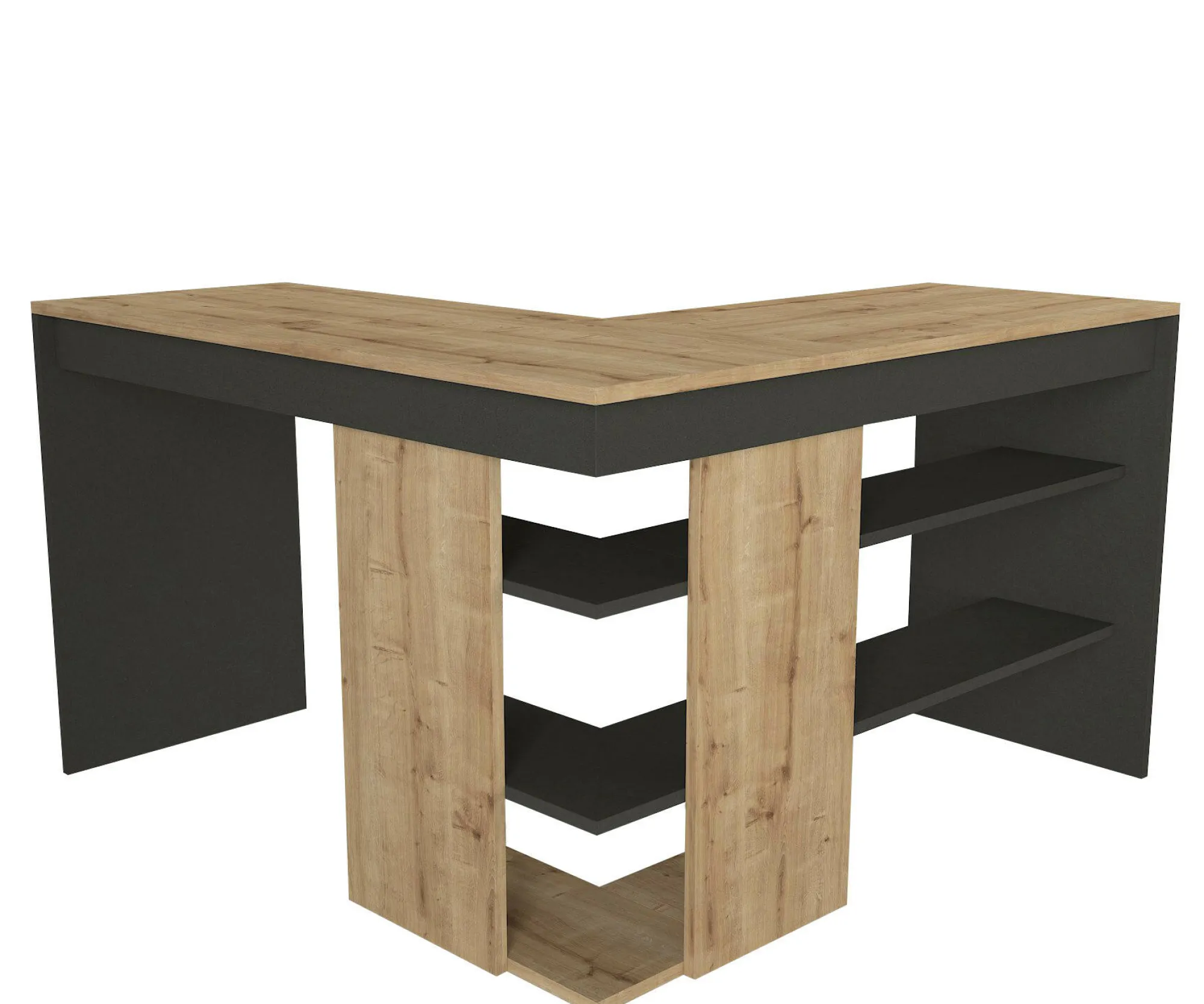 Scrivania Dkon, 120x120h74 cm, Quercia e Antracite<Dmora Best Sale