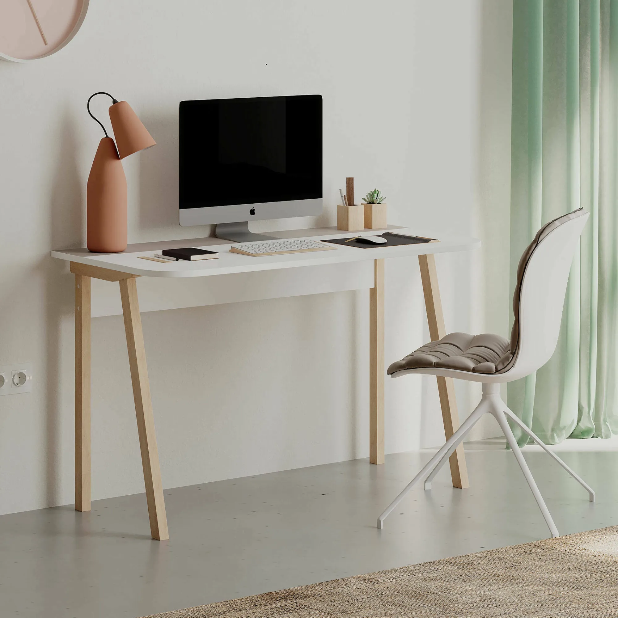 Scrivania Dmaistrell, 120x60 h75 cm, Beige e Bianco<Dmora Discount