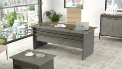 Scrivania Dmartinell, 180x90 h75 cm, Marrone e Grigio<Dmora Discount
