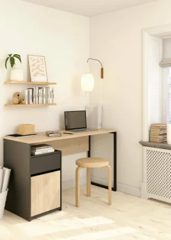 Scrivania Dsaltutt, 48x130 h77 cm, Rovere e Nero<Dmora Best Sale