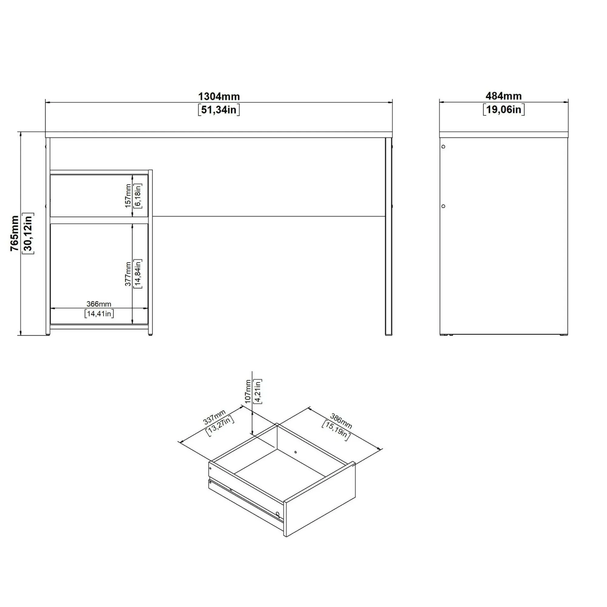 Scrivania Dsaltutt, 48x130 h77 cm, Rovere e Nero<Dmora Best Sale