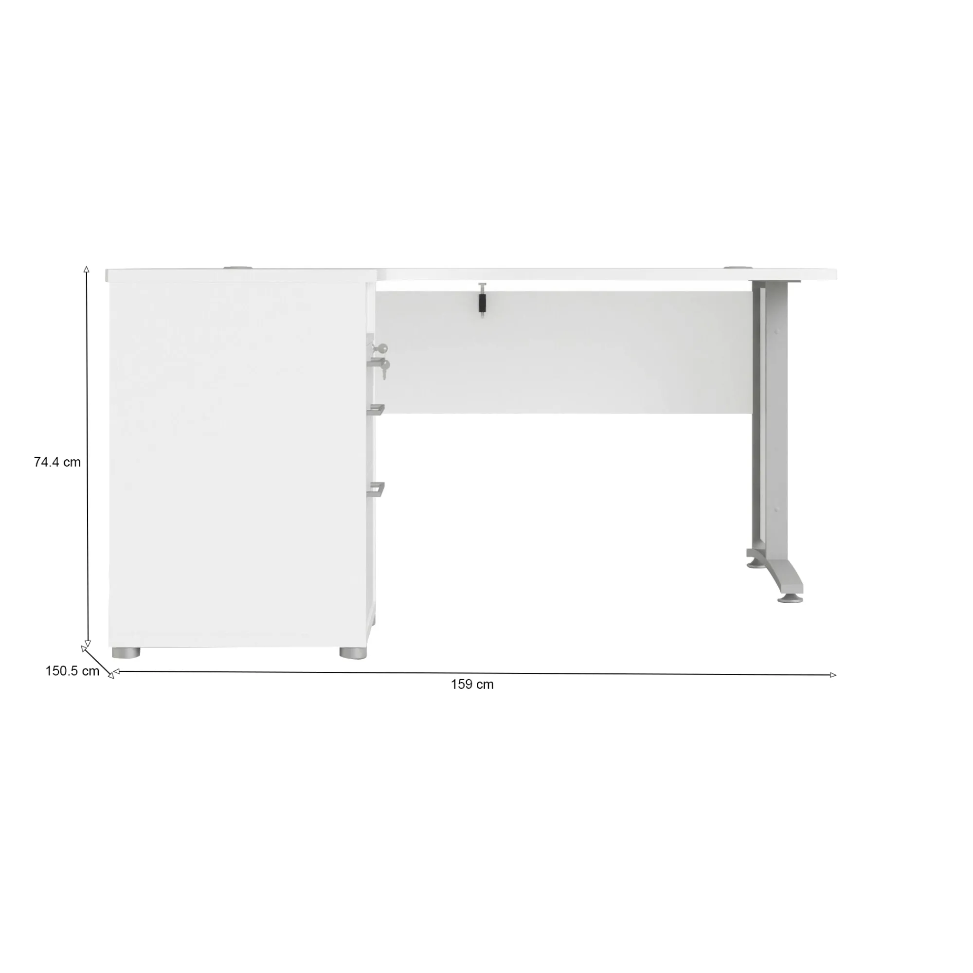 Scrivania Dsesi, 151x159 h75 cm, Bianco e Grigio<Dmora Discount