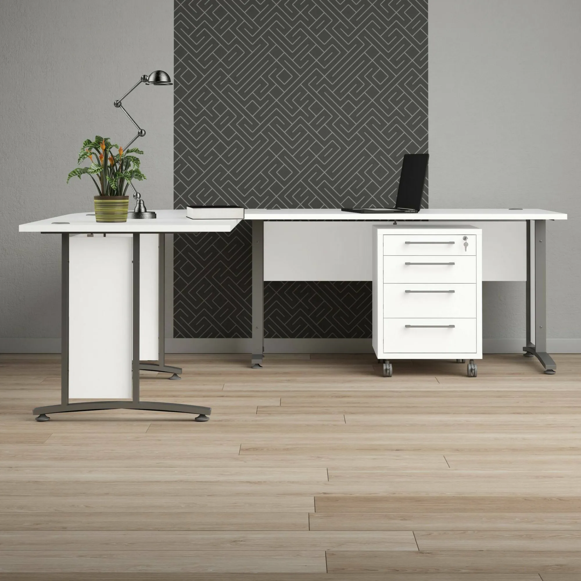 Scrivania Dtardell, 230x200 h75 cm, Bianco e Grigio<Dmora Flash Sale