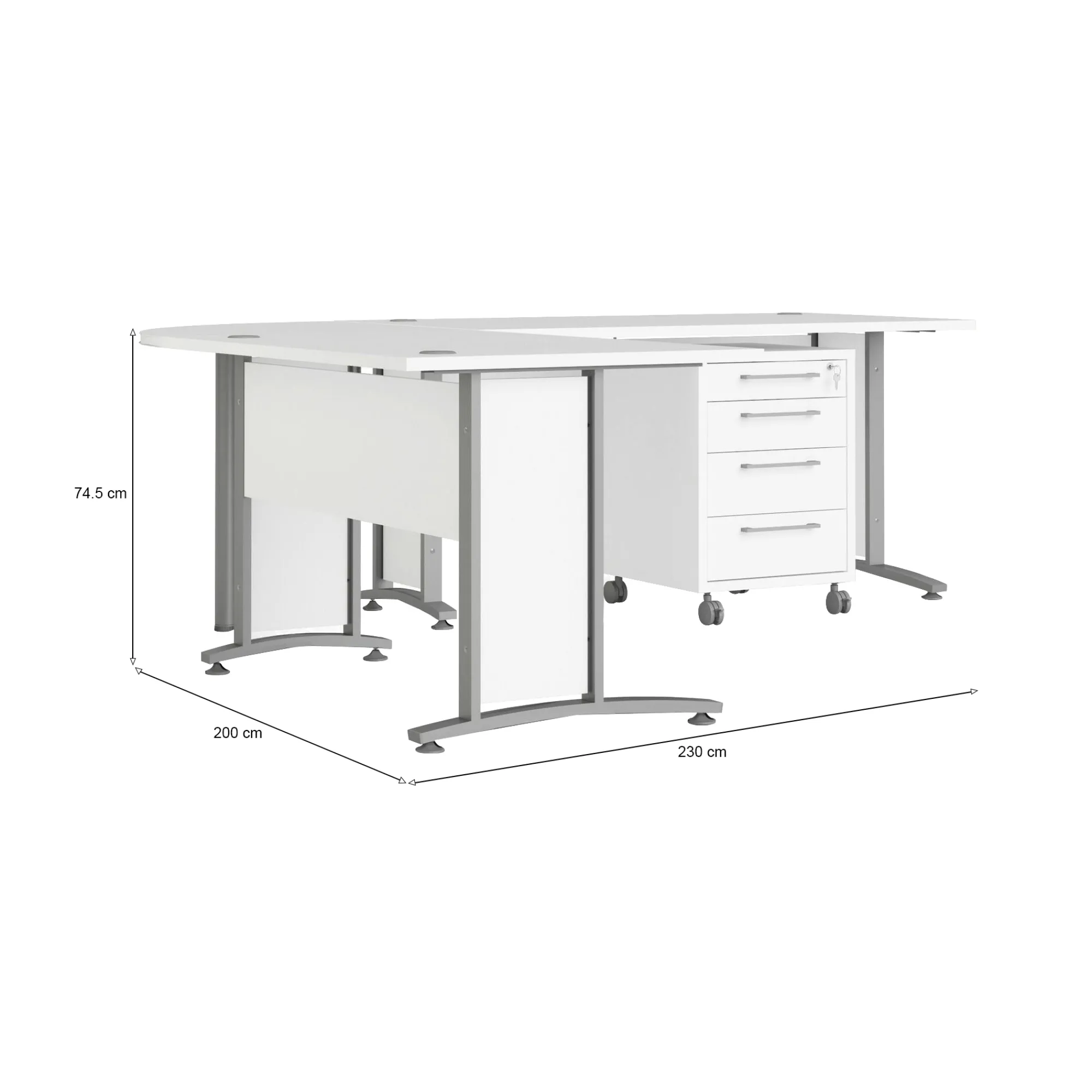 Scrivania Dtardell, 230x200 h75 cm, Bianco e Grigio<Dmora Flash Sale