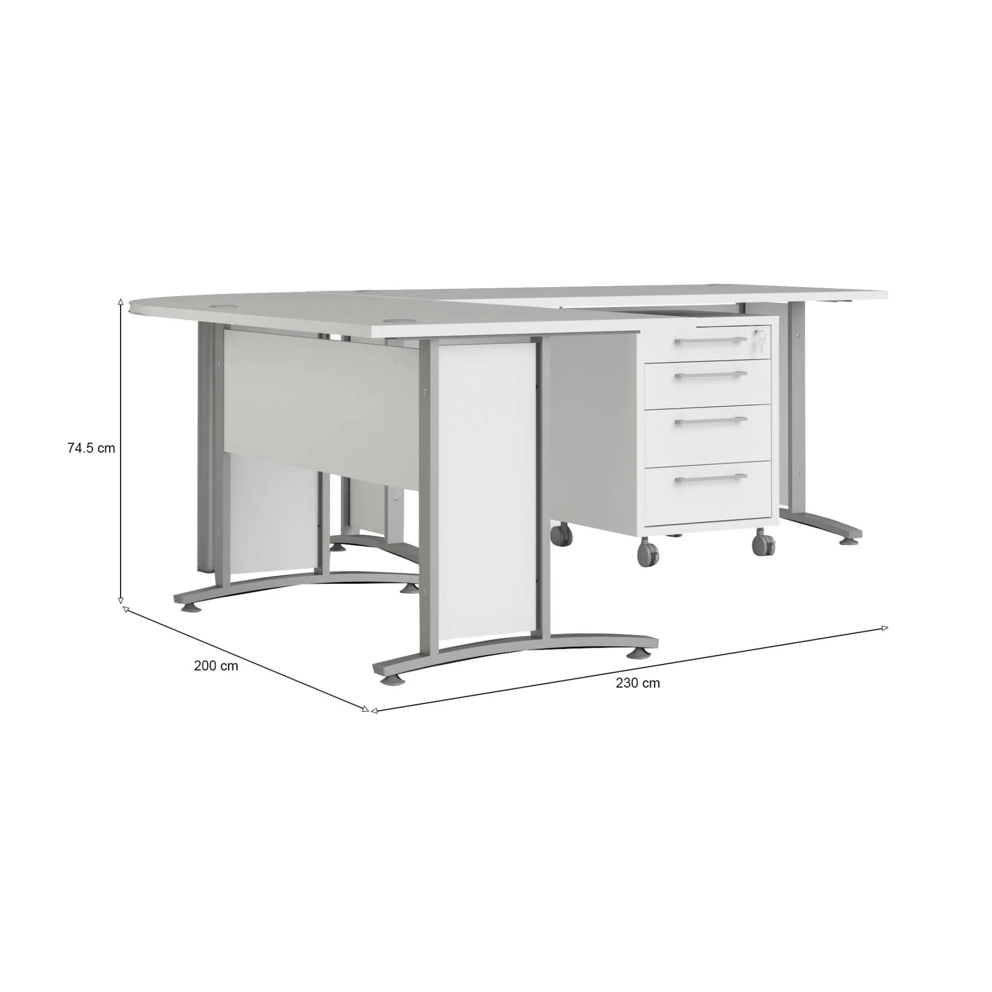Scrivania Dtardiol, 200x230 h75 cm, Bianco e Grigio<Dmora Store