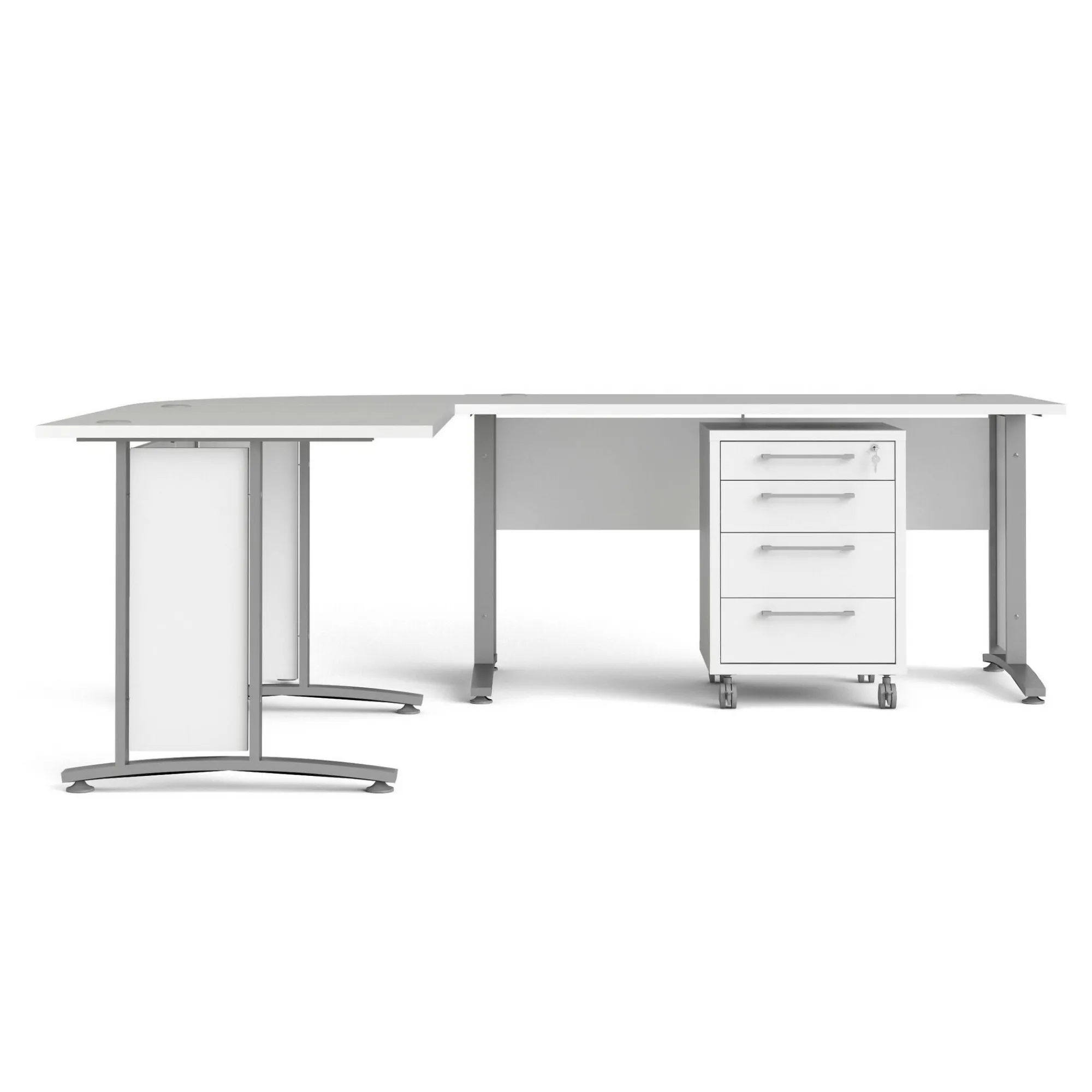 Scrivania Dtardiol, 200x230 h75 cm, Bianco e Grigio<Dmora Store