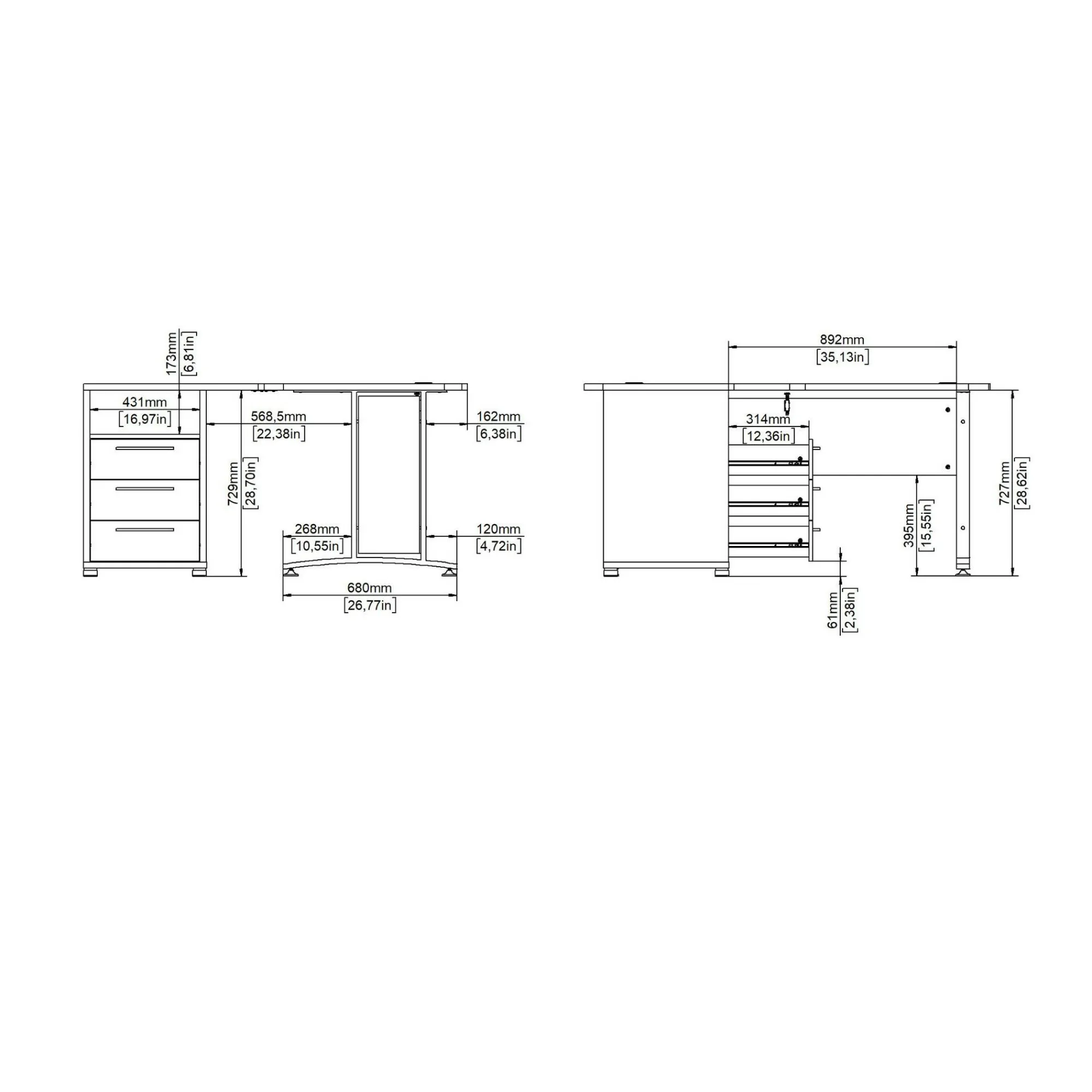 Scrivania Dtedesch, 159x150 h75 cm, Grigio e Quercia<Dmora Clearance