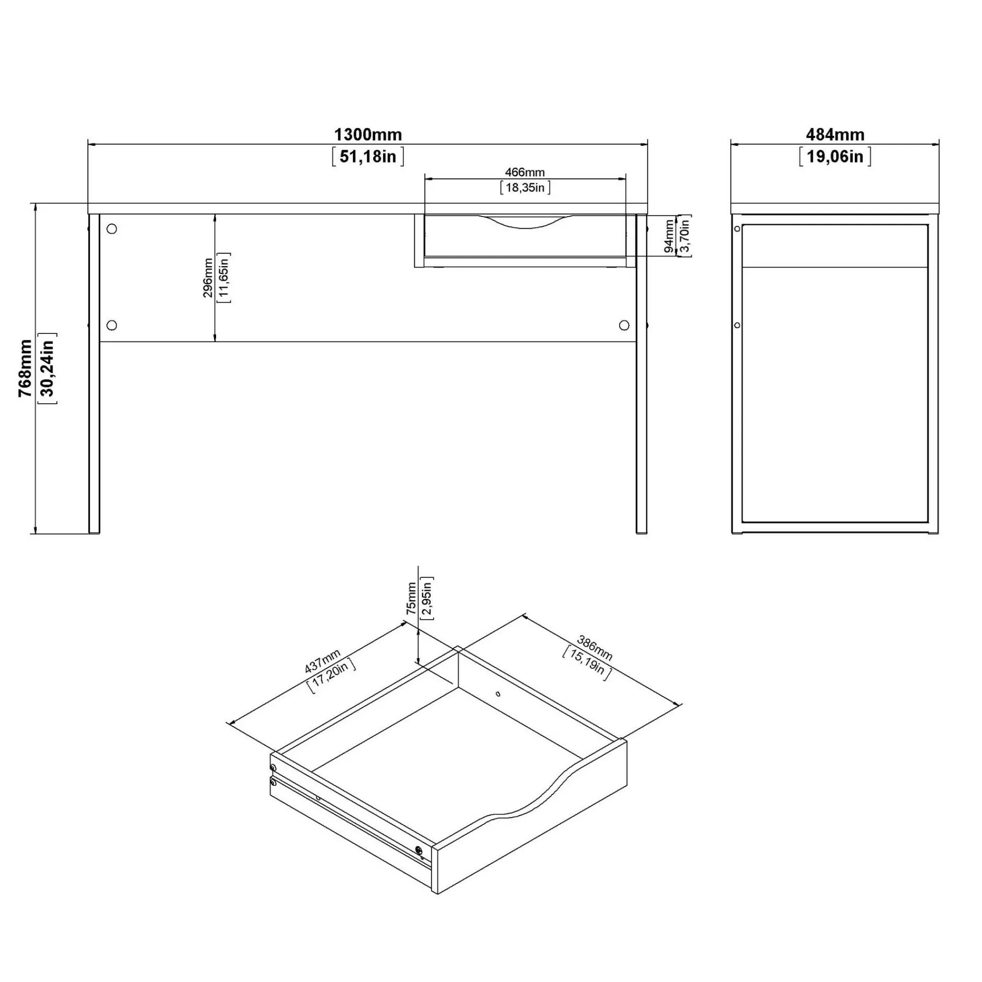 Scrivania Dtrimbol, 130x48 h77 cm,<Dmora Discount