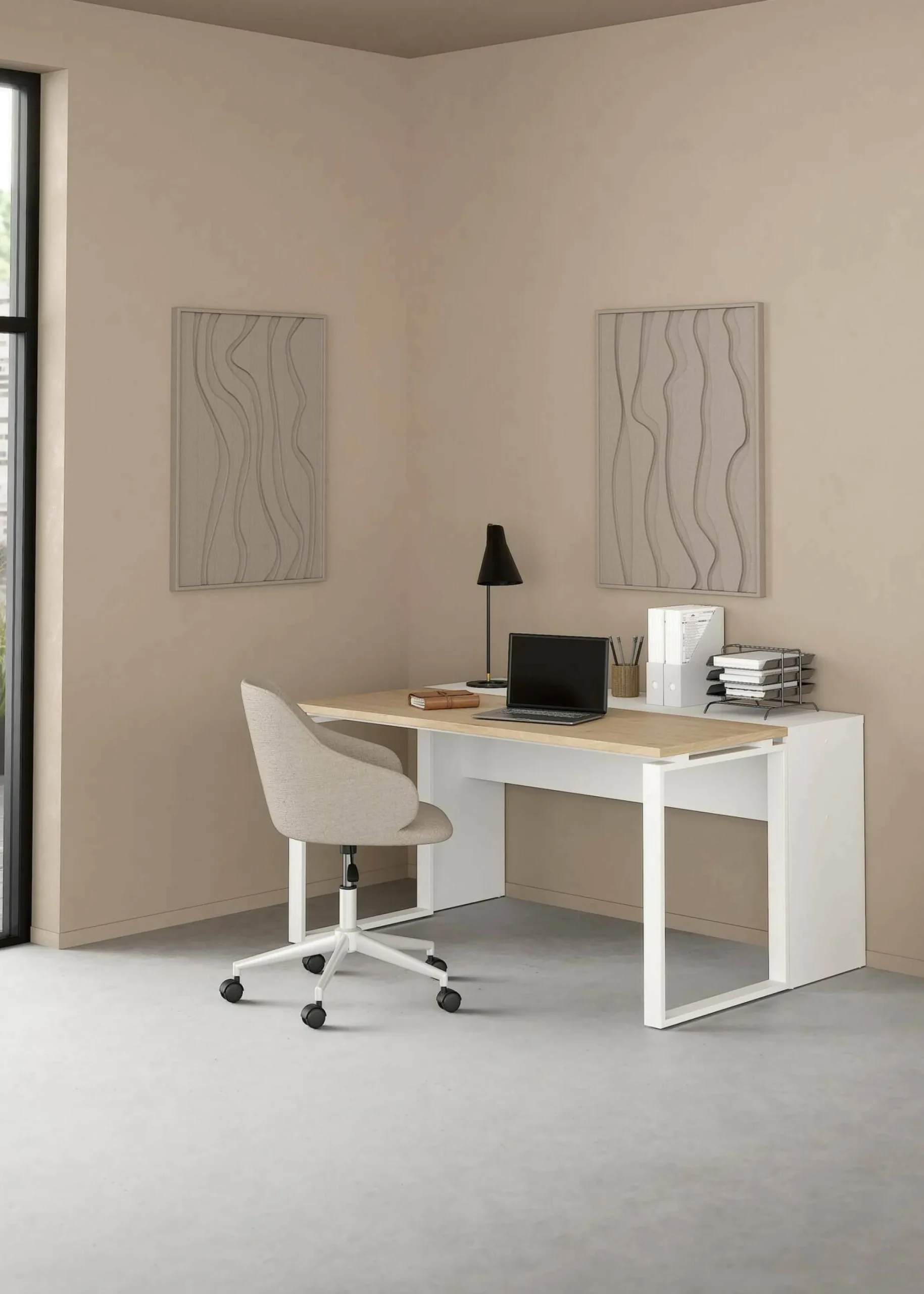Scrivania Dturcon, 60x0 h76 cm, Rovere e Bianco<Dmora Best