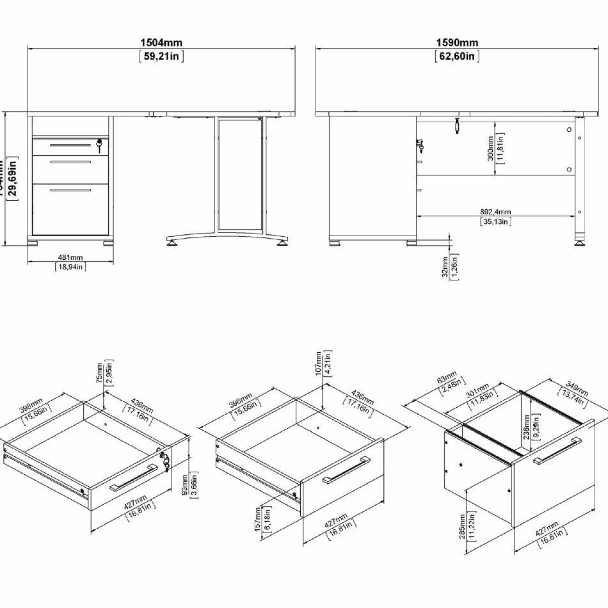 Scrivania Dvaler, 159x150 h75 cm,<Dmora Cheap
