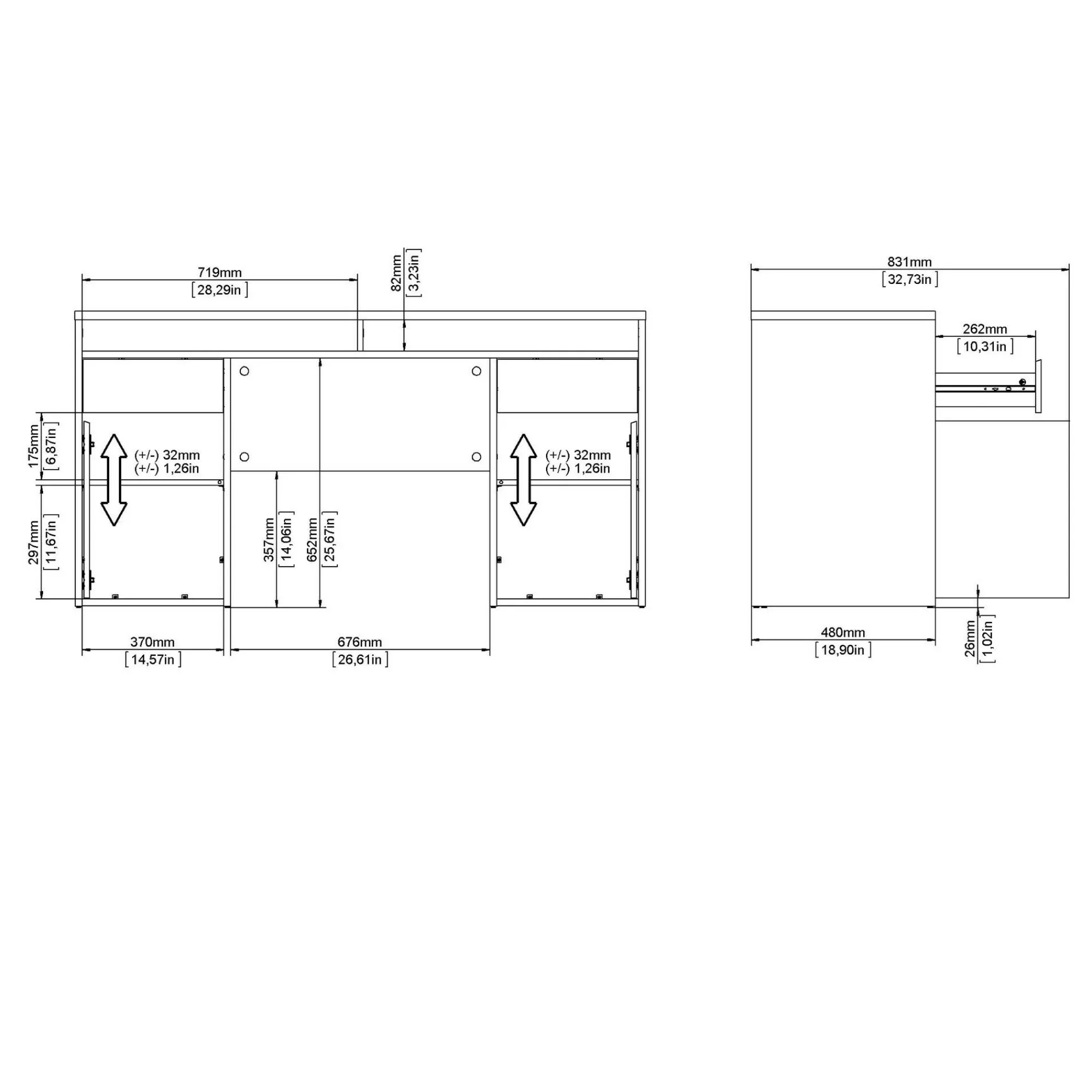 Scrivania Dvener, 48x149 h77 cm,<Dmora Cheap