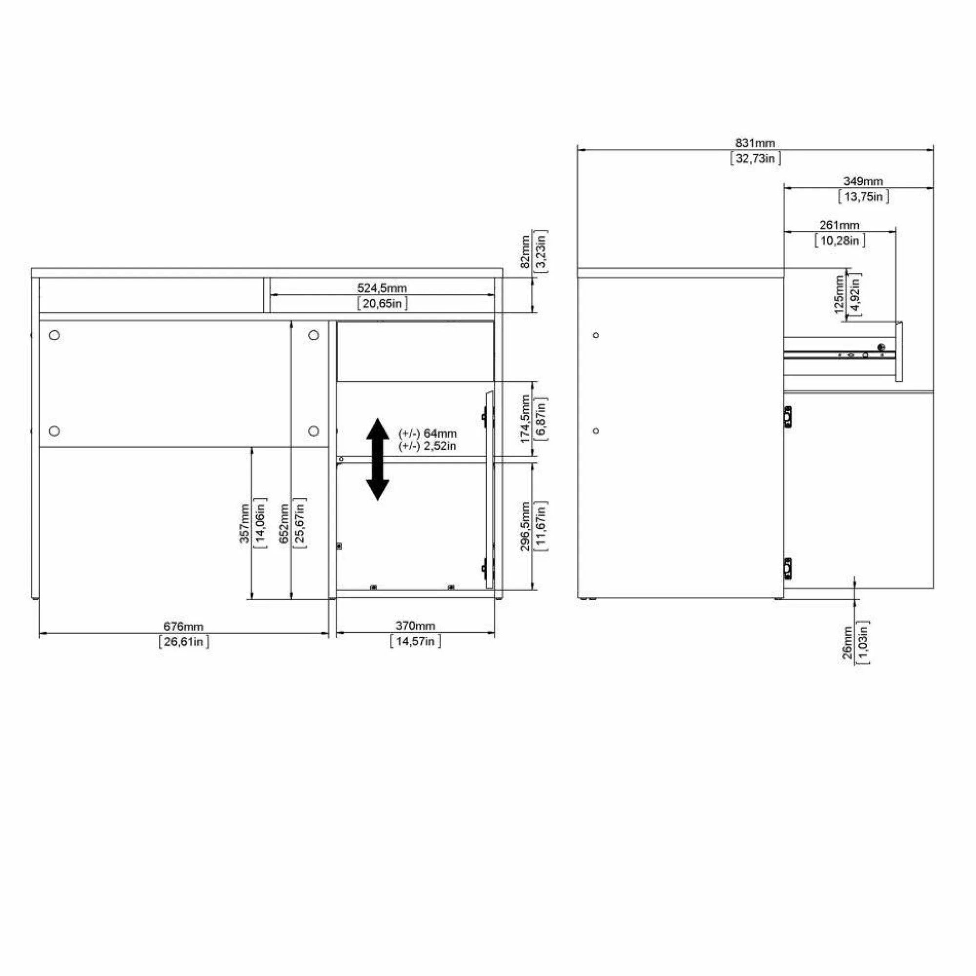 Scrivania Dvenera, 48x110 h77 cm,<Dmora Online