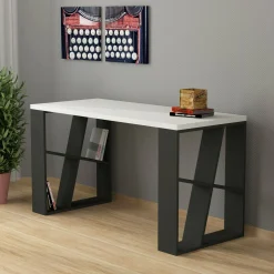 Scrivania Eloi, 140x60 h75 cm, Bianco e Antracite<Dmora Outlet