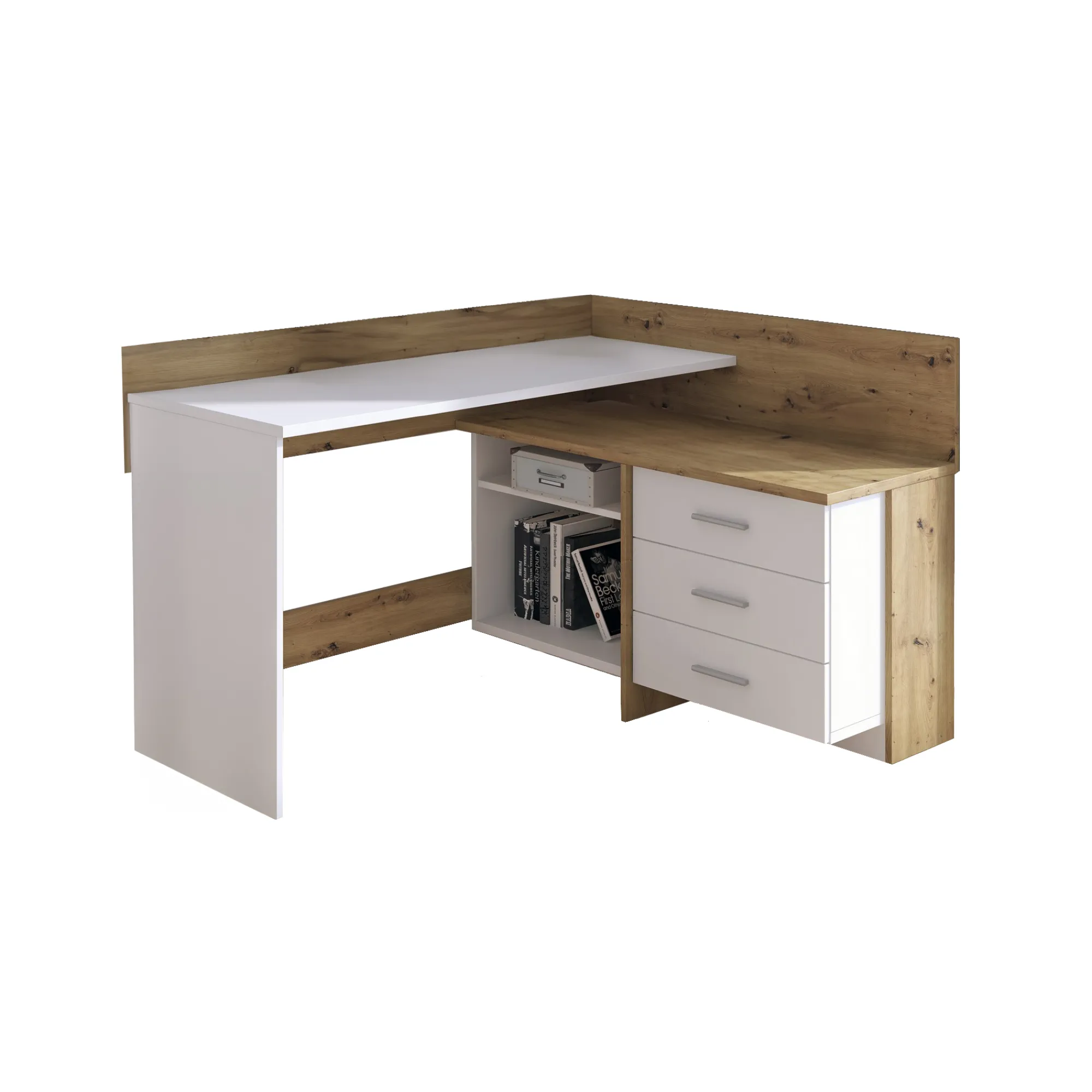 Scrivania Elsa, 130x112h82 cm, Bianco e Rovere Nodi<Dmora Clearance