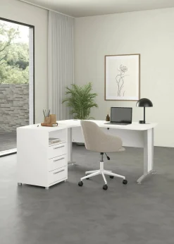 Scrivania Estongch, 159x150 h75 cm, Bianco e Grigio<Dmora Cheap