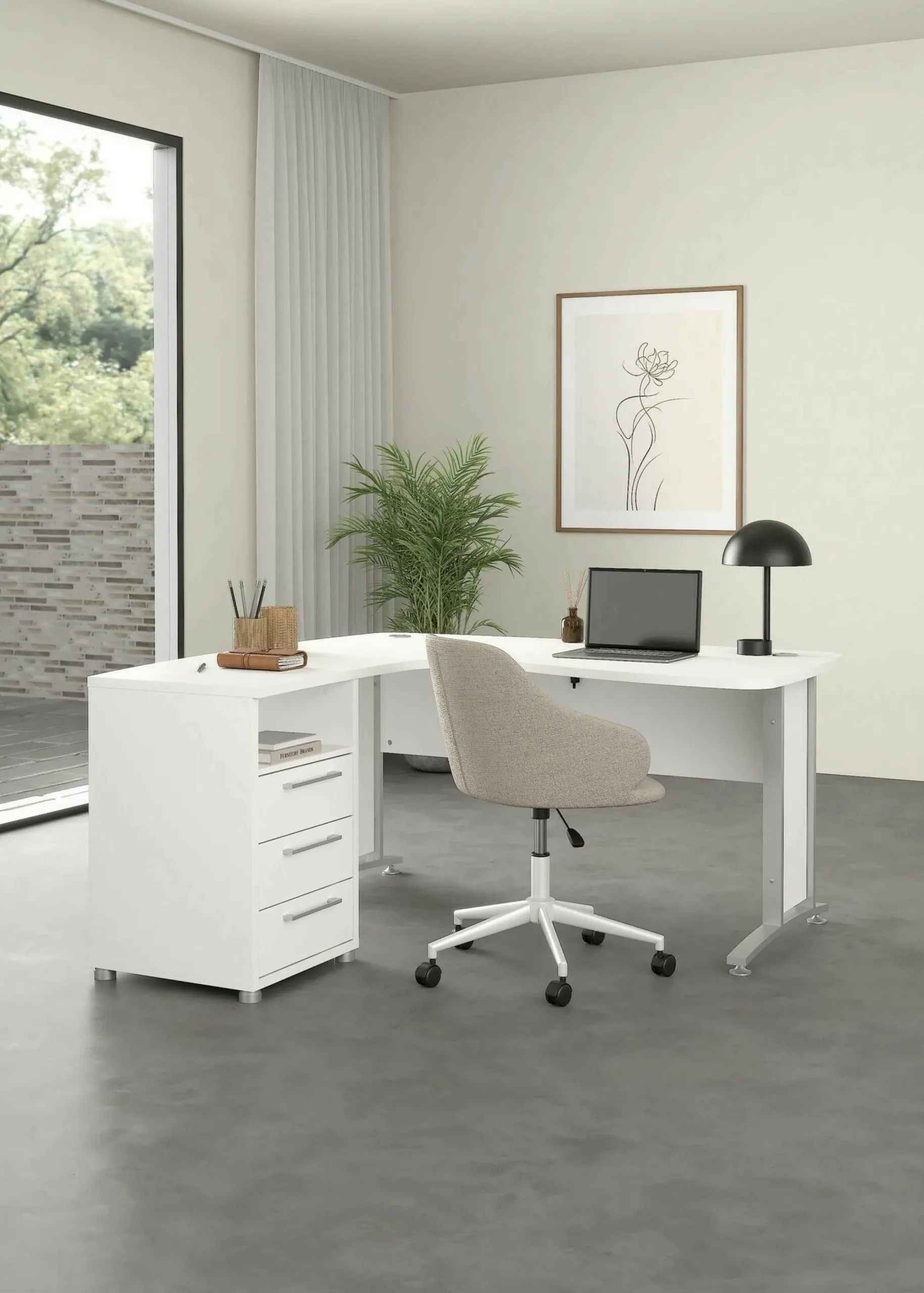 Scrivania Estongch, 159x150 h75 cm, Bianco e Grigio<Dmora Cheap