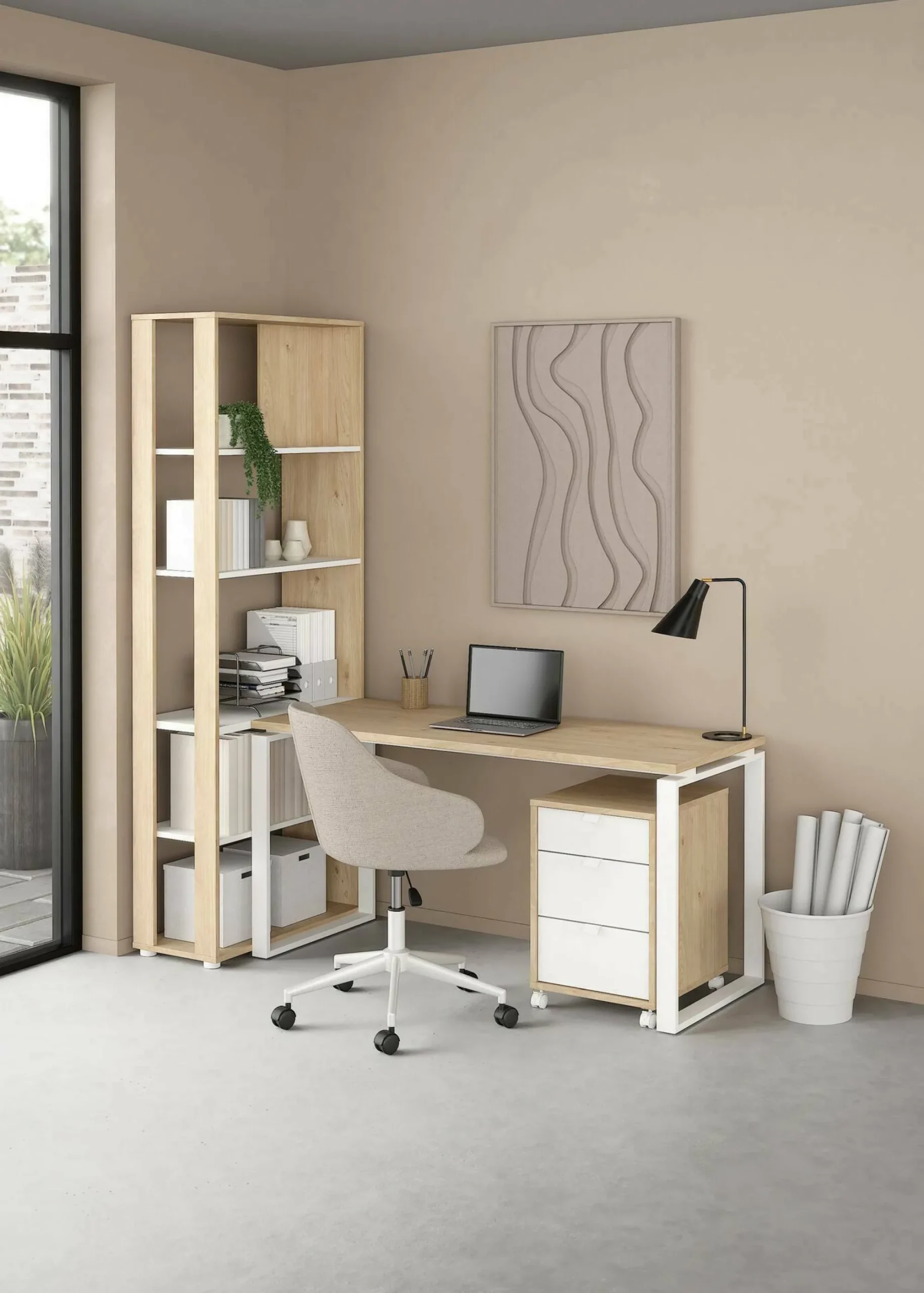 Scrivania Etienne, 80x184 h205 cm, Rovere e Bianco<Dmora Cheap