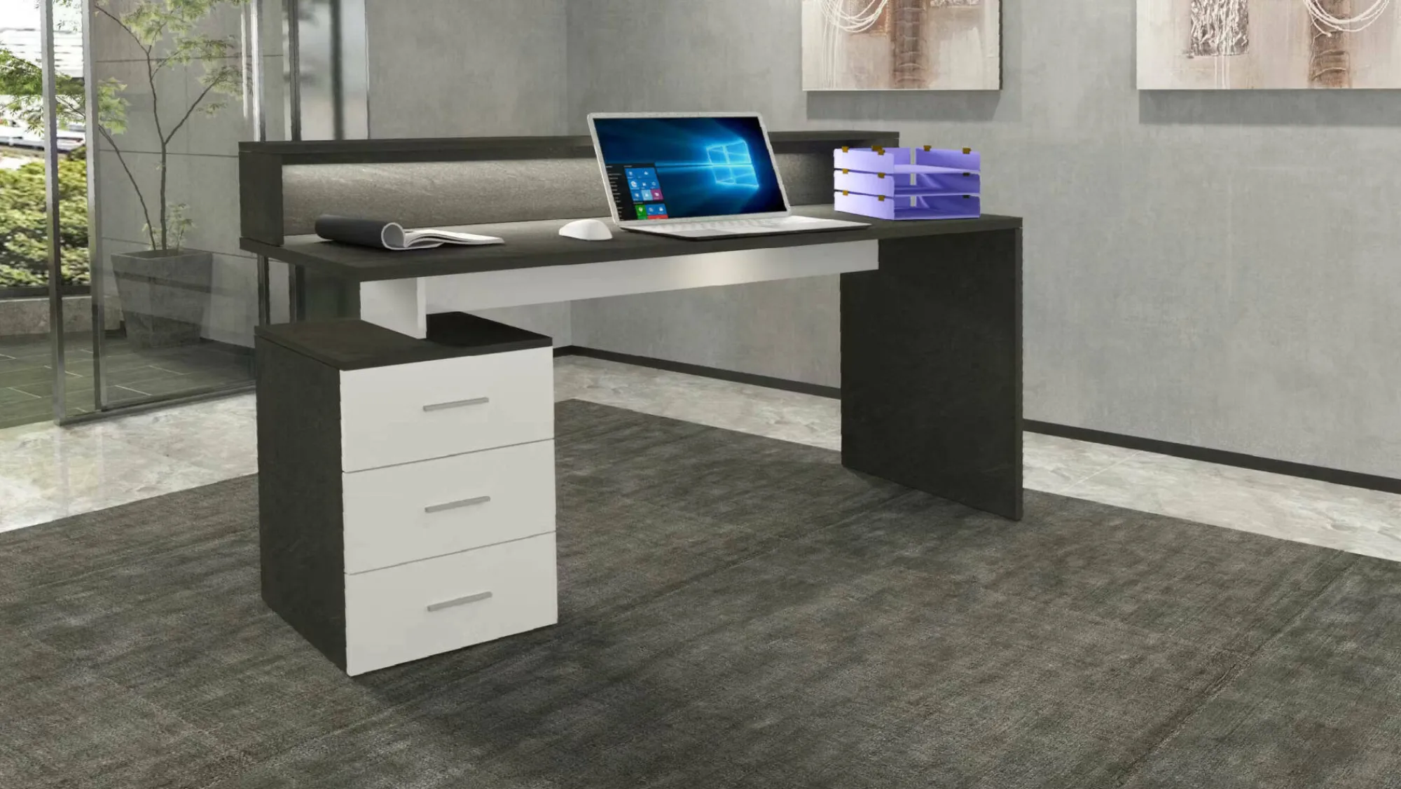 Scrivania Flaminia, 160x60h90 cm, Bianco e<Dmora Best