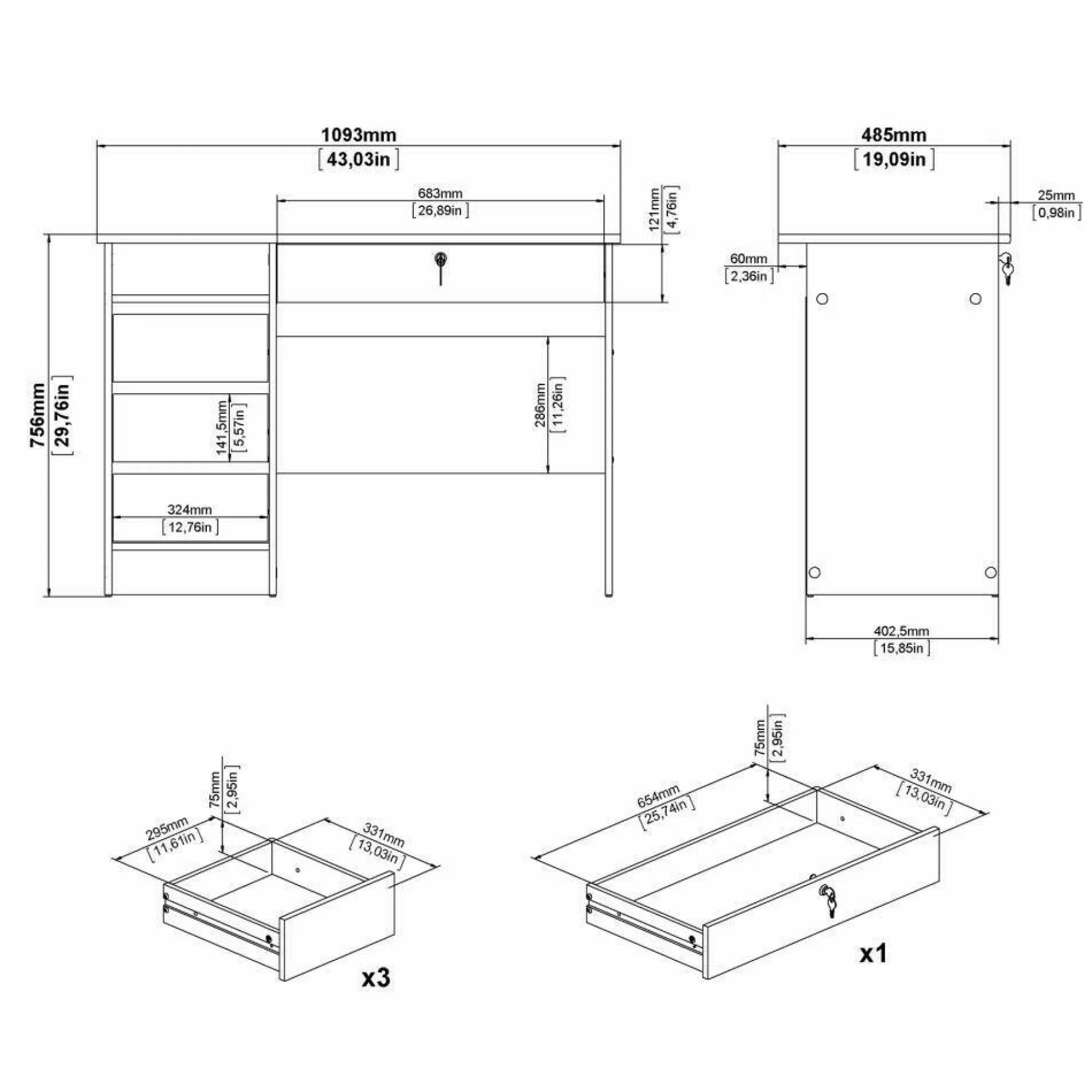 Scrivania Franklin, 49x109 h76 cm,<Dmora Store