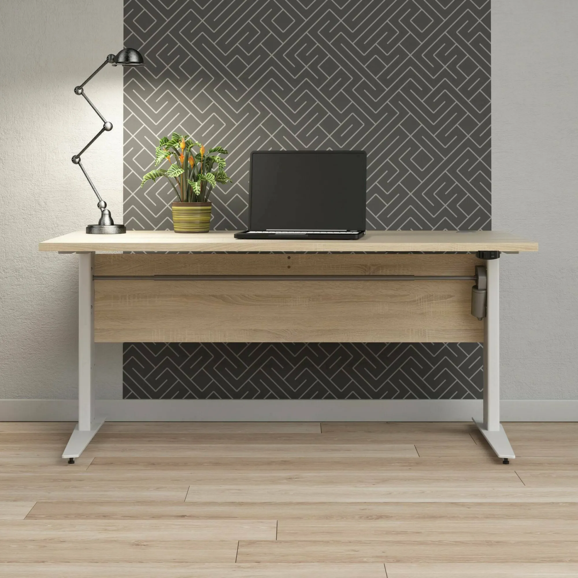 Scrivania Gonu, 150x80 h119 cm, Quercia e Bianco<Dmora Fashion