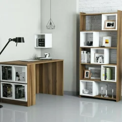 Scrivania Hongyu, 120x65h75 cm, Noce e Bianco<Dmora Discount