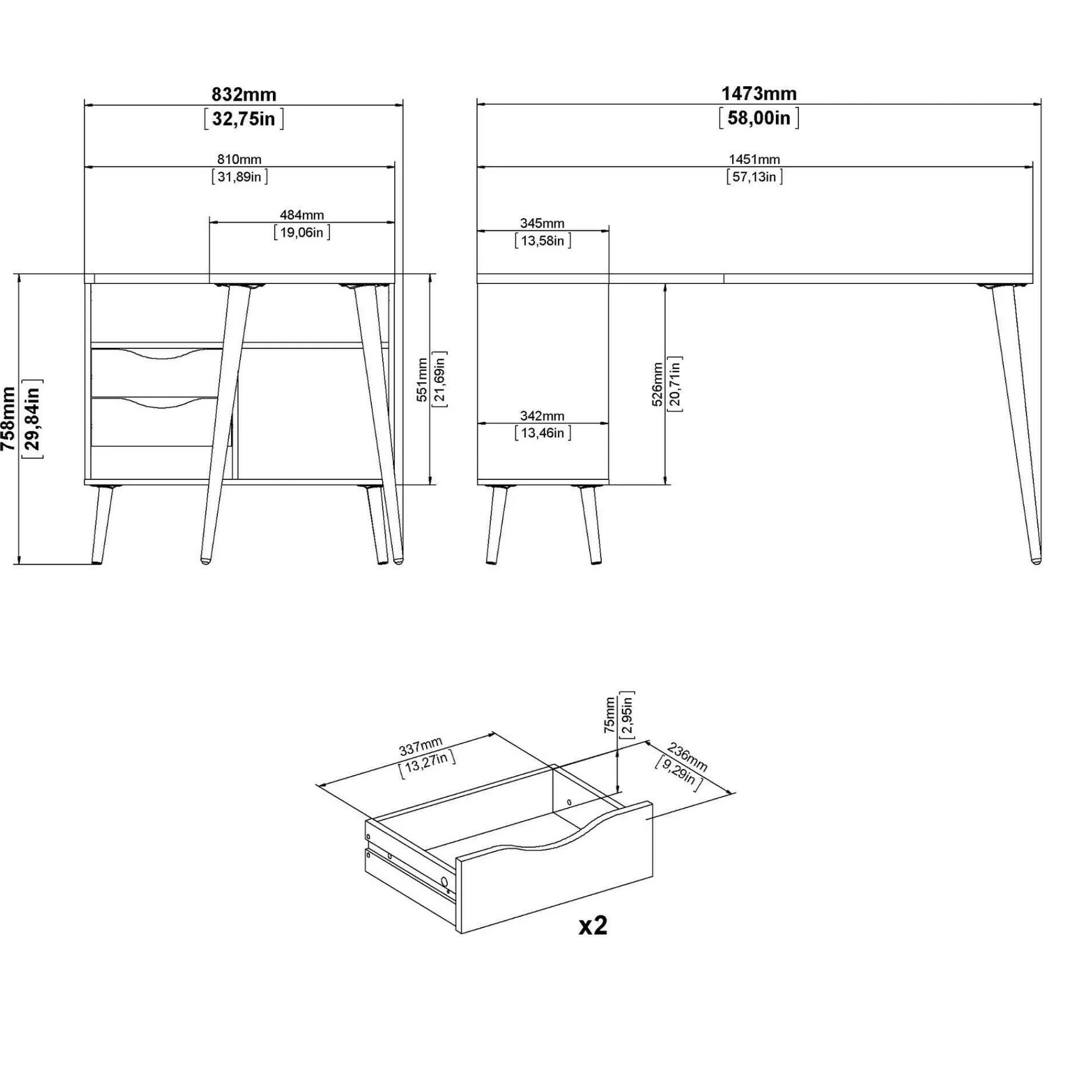 Scrivania Katherine, 145x81 h76 cm, Bianco e Quercia<Dmora New