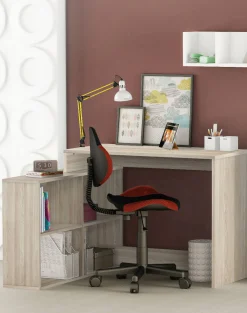 Scrivania Kyarr, 112x101 h77 cm, Rovere e Bianco<Dmora New