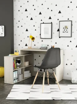 Scrivania Kyarr, 112x101 h77 cm, Rovere e Bianco<Dmora New