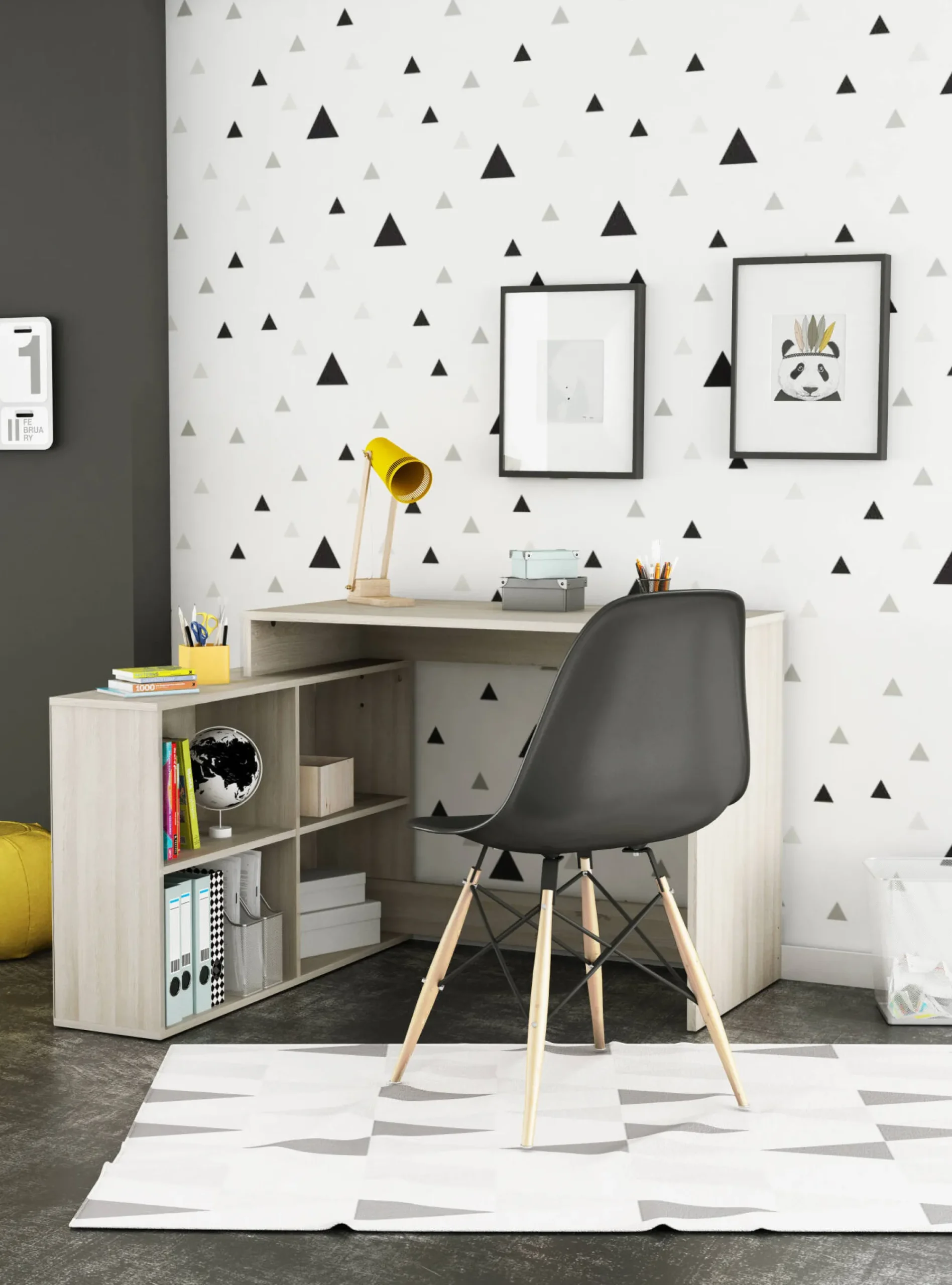 Scrivania Kyarr, 112x101 h77 cm, Rovere e Bianco<Dmora New