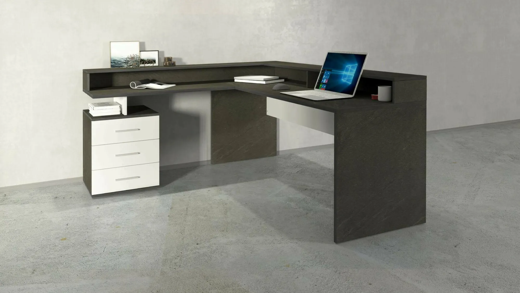 Scrivania Leonilda, 180x90h160 cm, Bianco e<Dmora Cheap