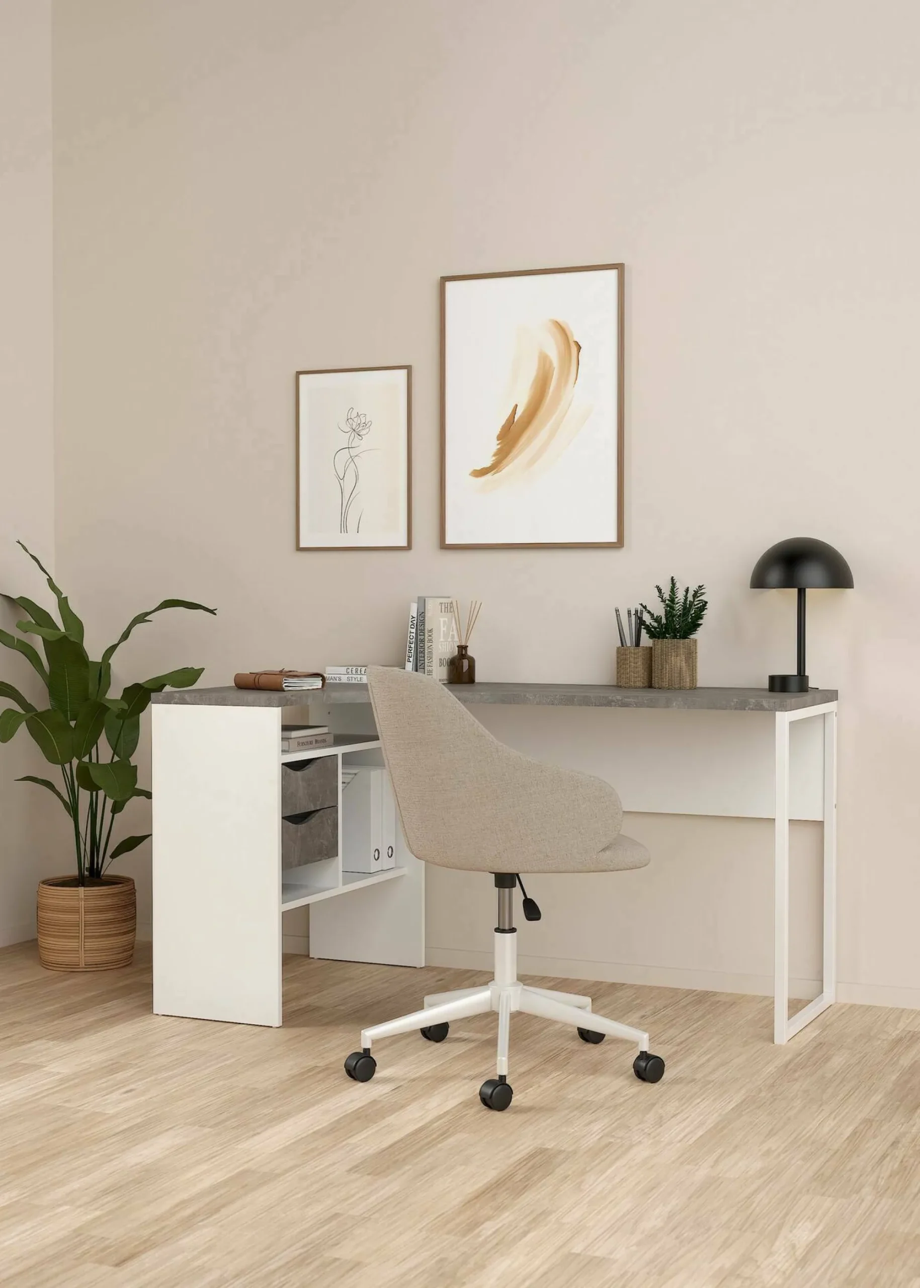 Scrivania Moire, 81x145 h77 cm, Bianco e Grigio<Dmora Clearance