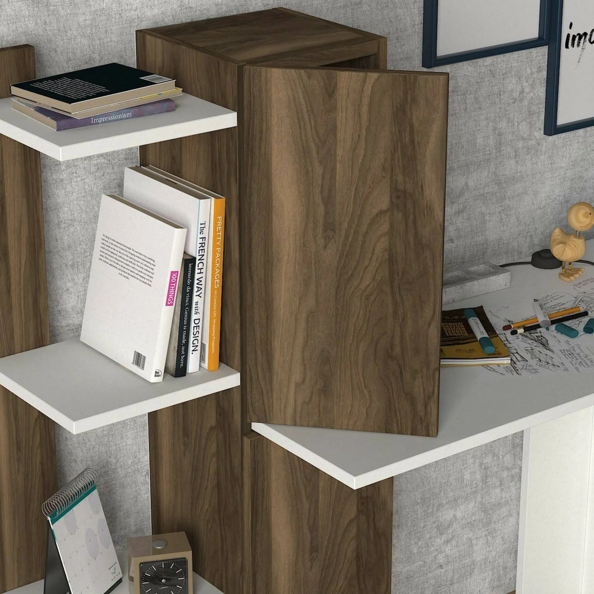 Scrivania Nanmadol, 90x45 h72 cm, Bianco e Noce<Dmora Outlet