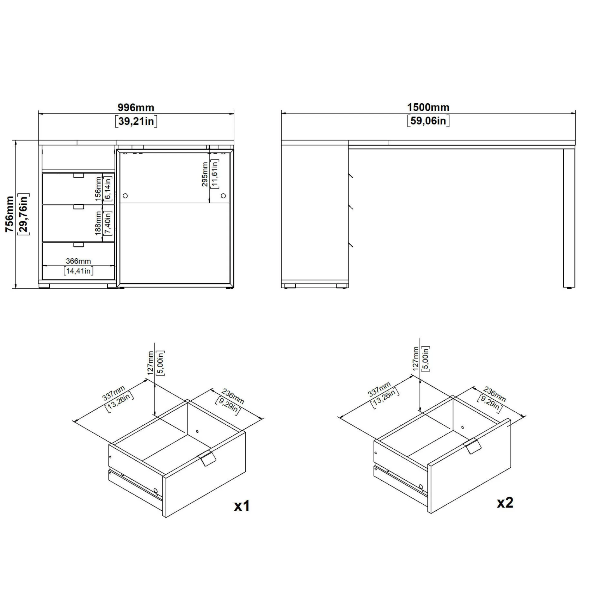Scrivania Peipah, 100x150 h76 cm, Rovere e Bianco<Dmora Clearance