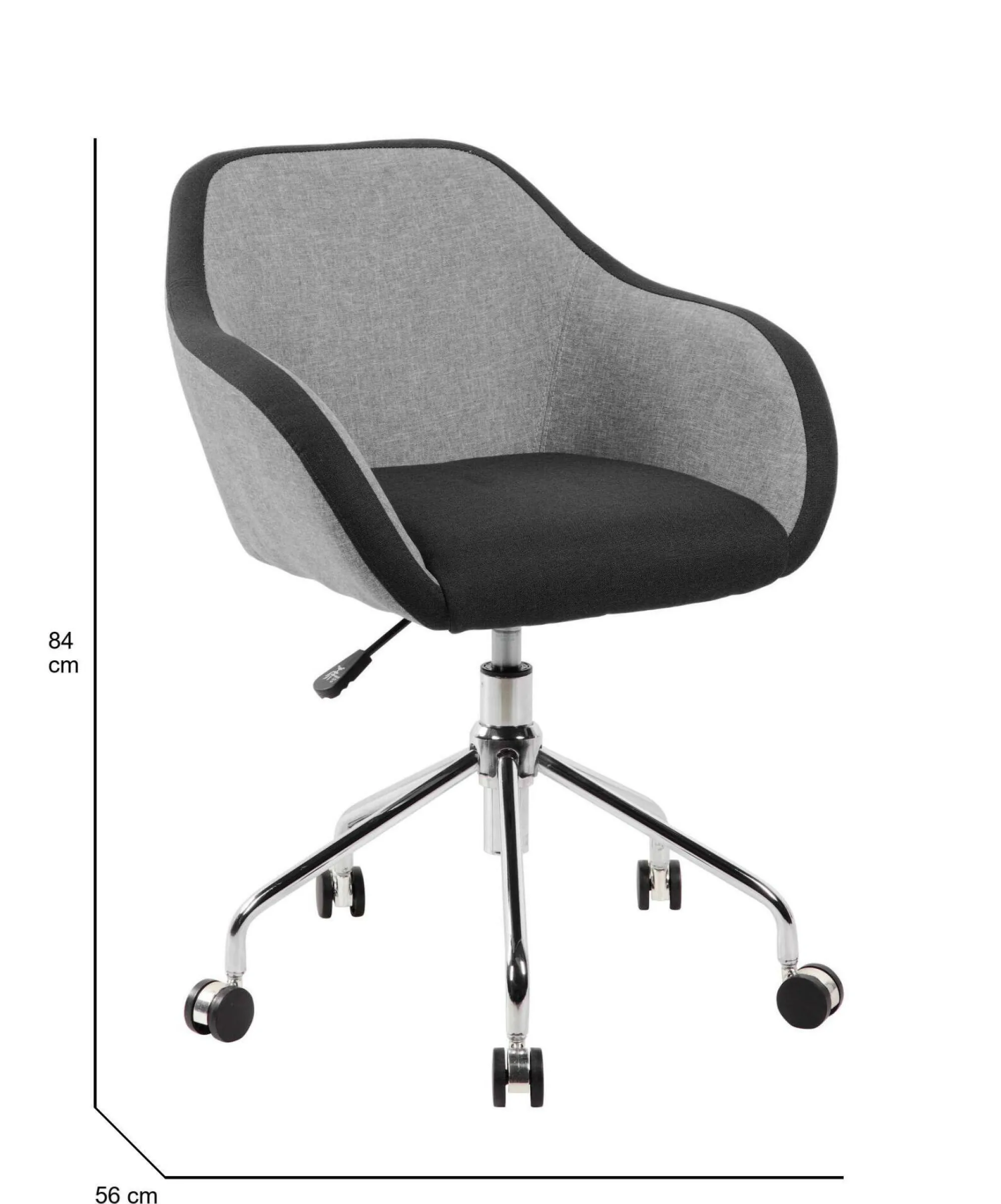 Sedia con ruote Bardello, 56x58h77/84 cm, Grigio e Nero<Dmora Store