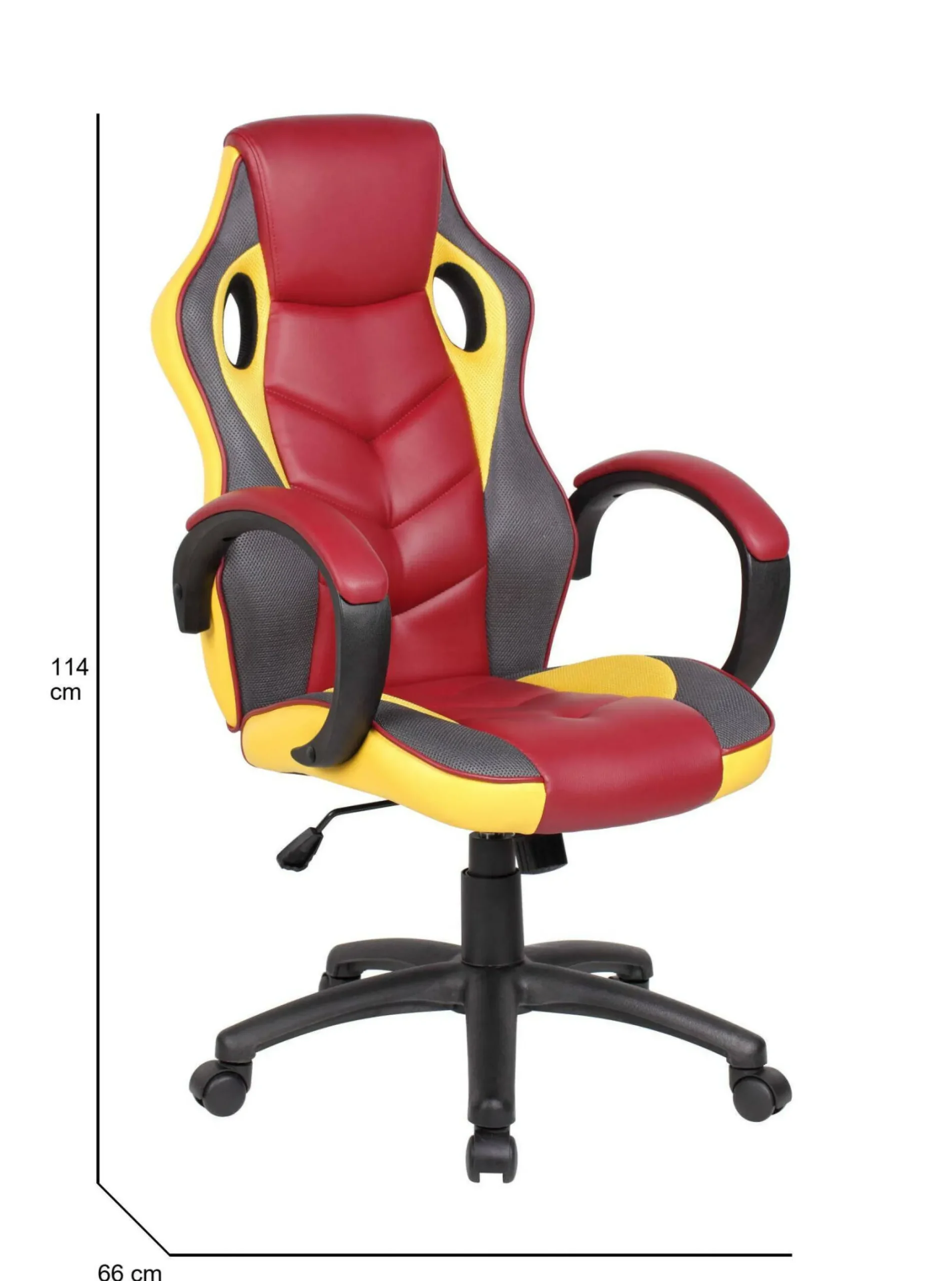 Sedia con ruote Darlanc, 66x61h104/114 cm, Rosso e Giallo<Dmora Store