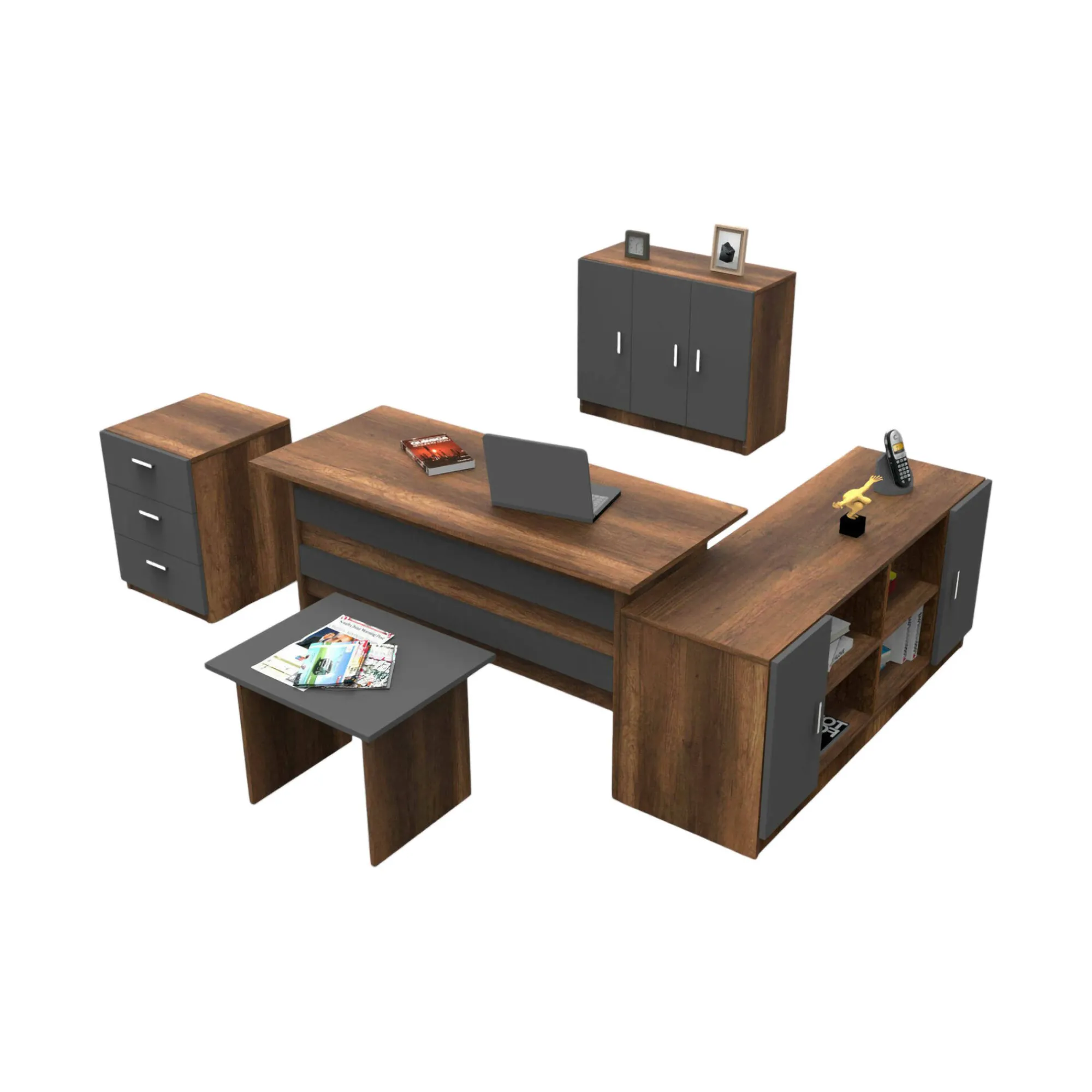 Set da ufficio Djaroszynsk, Noce e Antracite<Dmora Cheap