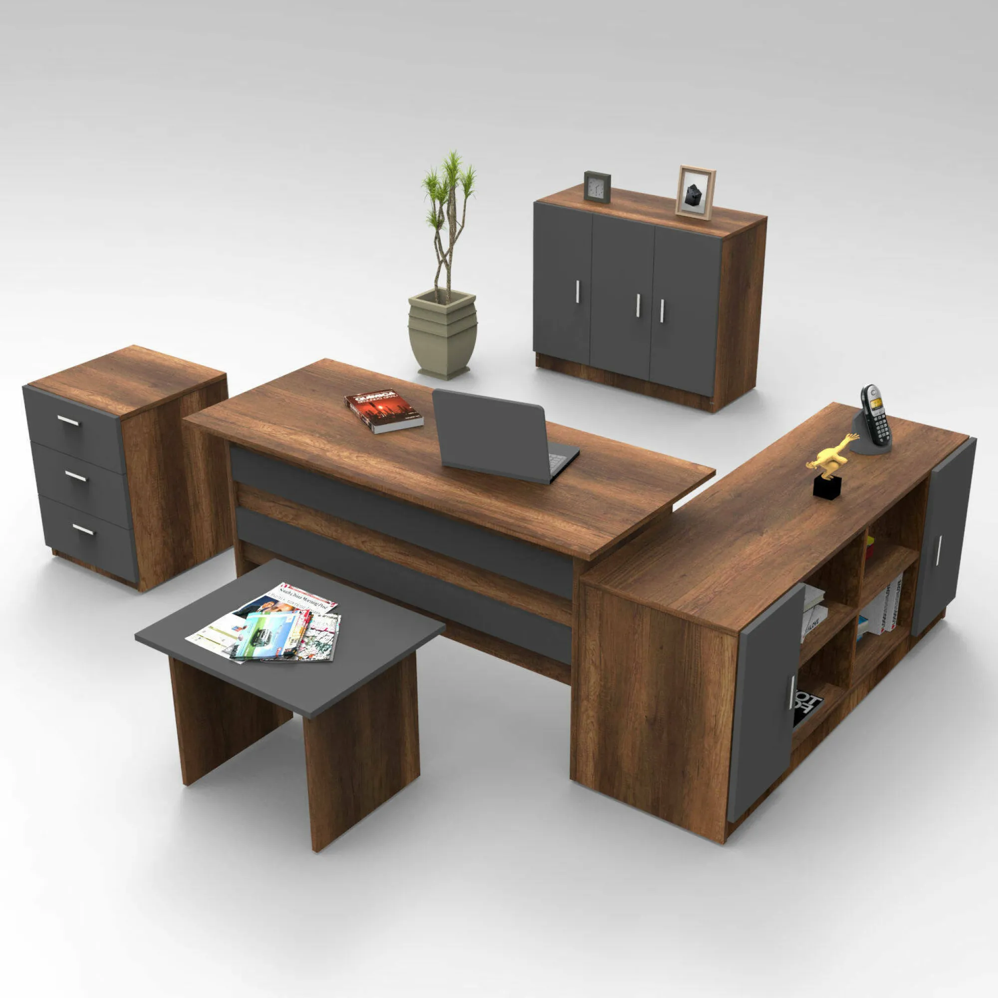 Set da ufficio Djaroszynsk, Noce e Antracite<Dmora Cheap