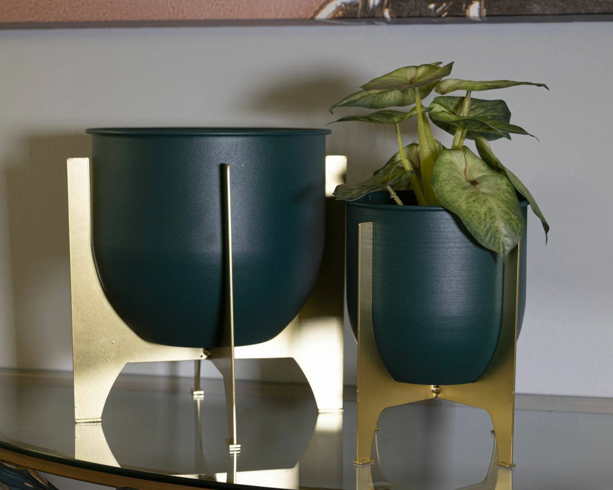 Set di 2 portavasi Barbena, 25x25 h26 cm, Verde e Oro<Dmora Best Sale