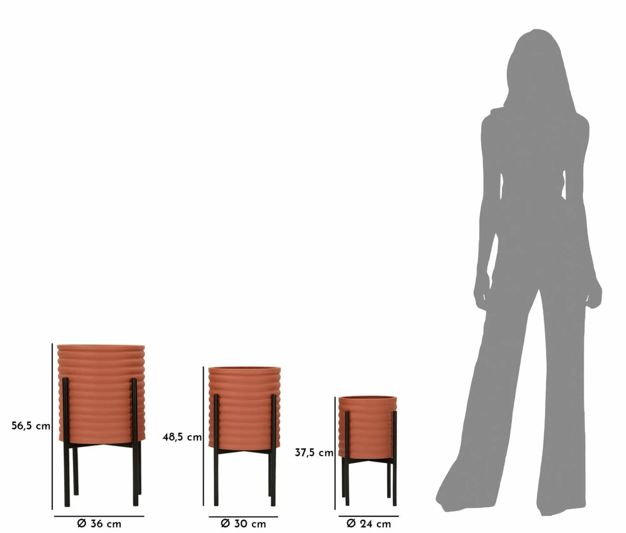 Set di 3 portavasi Cisterna, 36x36 h57 cm, Terracotta e Nero<Dmora Store