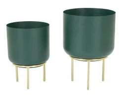 Set di 2 portavasi Subequo, 20x20 h29 cm, Verde e Oro<Dmora Fashion