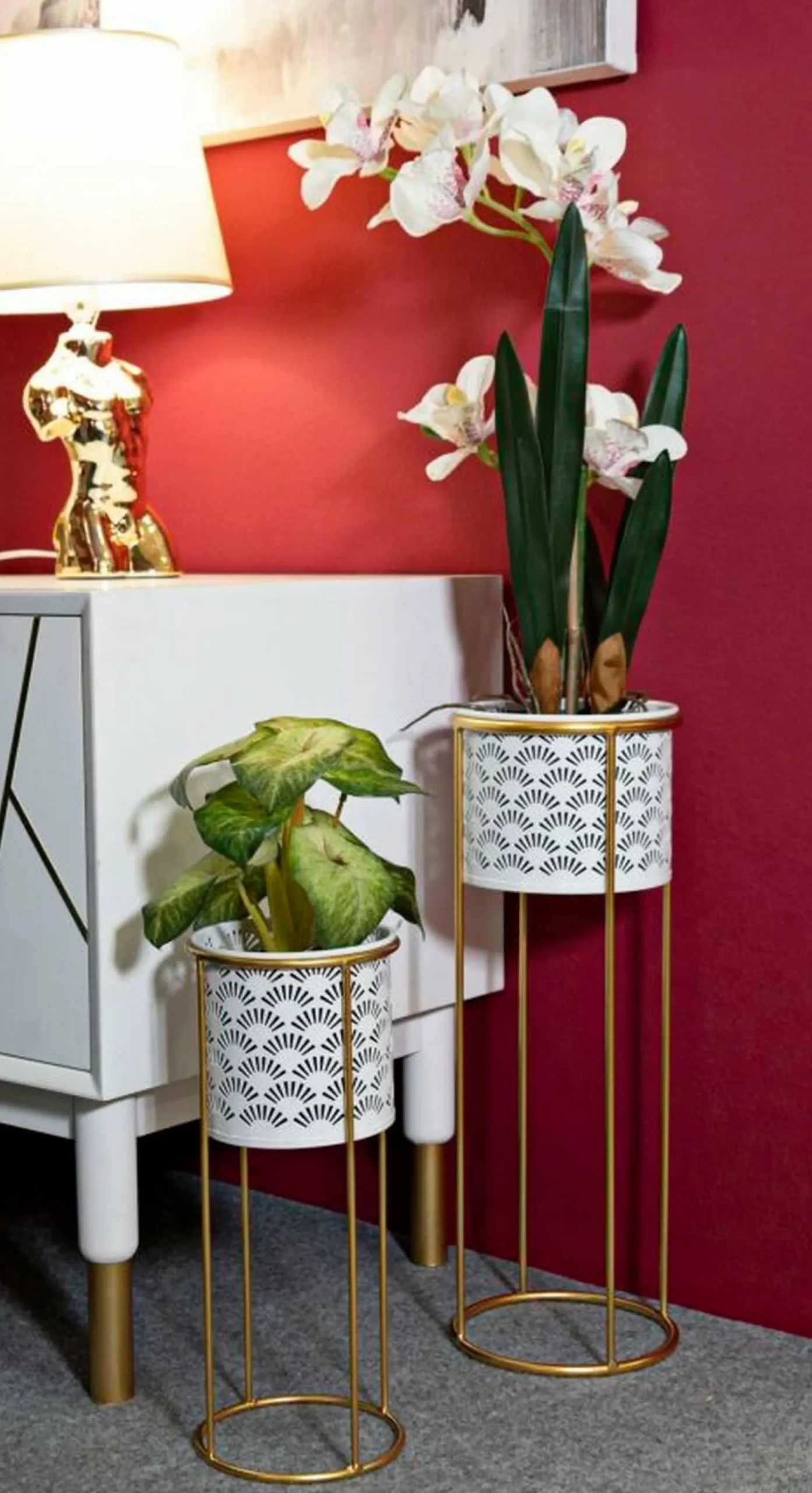 Set di 2 vasi Dore, 17x17 h46 cm, Bianco e Oro<Dmora New