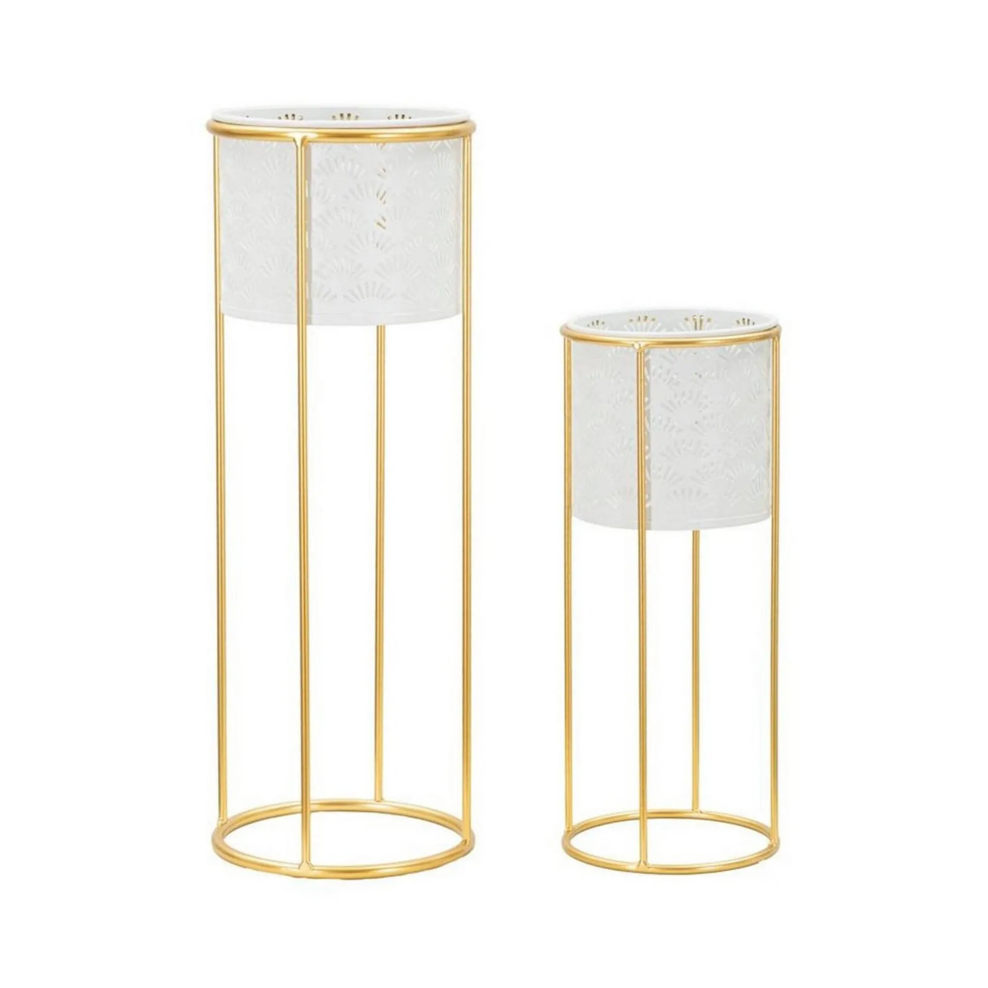 Set di 2 vasi Dore, 17x17 h46 cm, Bianco e Oro<Dmora New