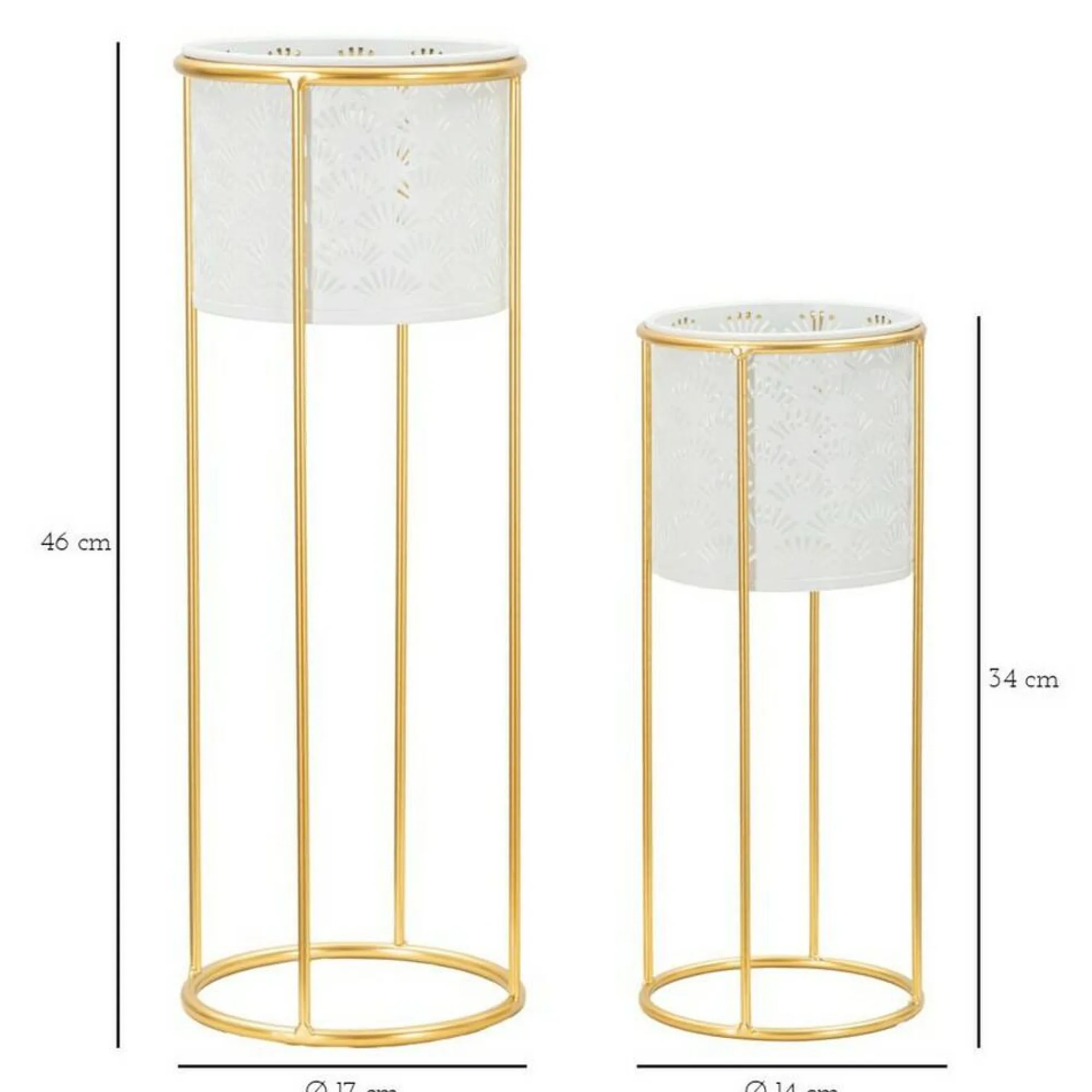 Set di 2 vasi Dore, 17x17 h46 cm, Bianco e Oro<Dmora New