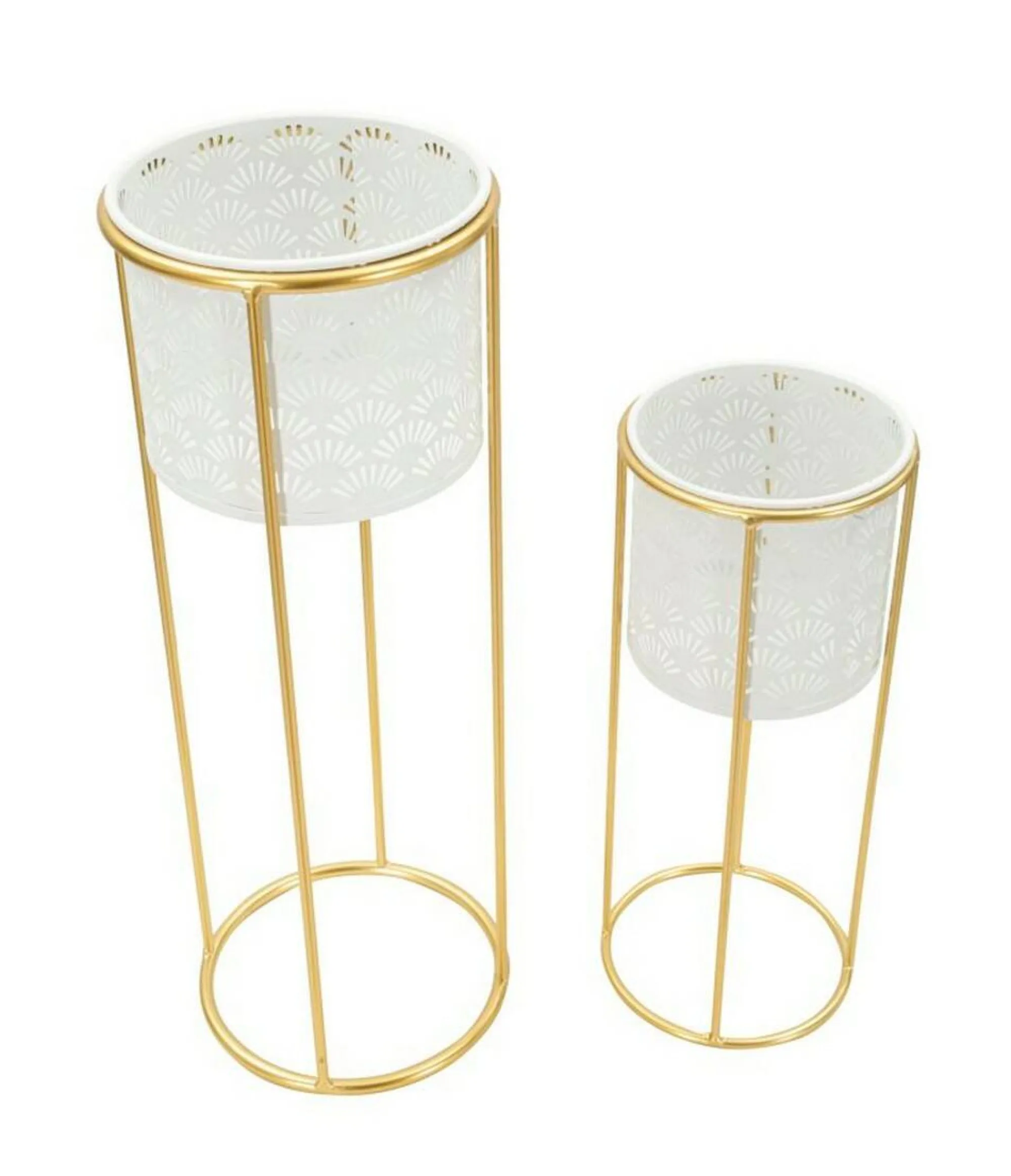 Set di 2 vasi Dore, 17x17 h46 cm, Bianco e Oro<Dmora New