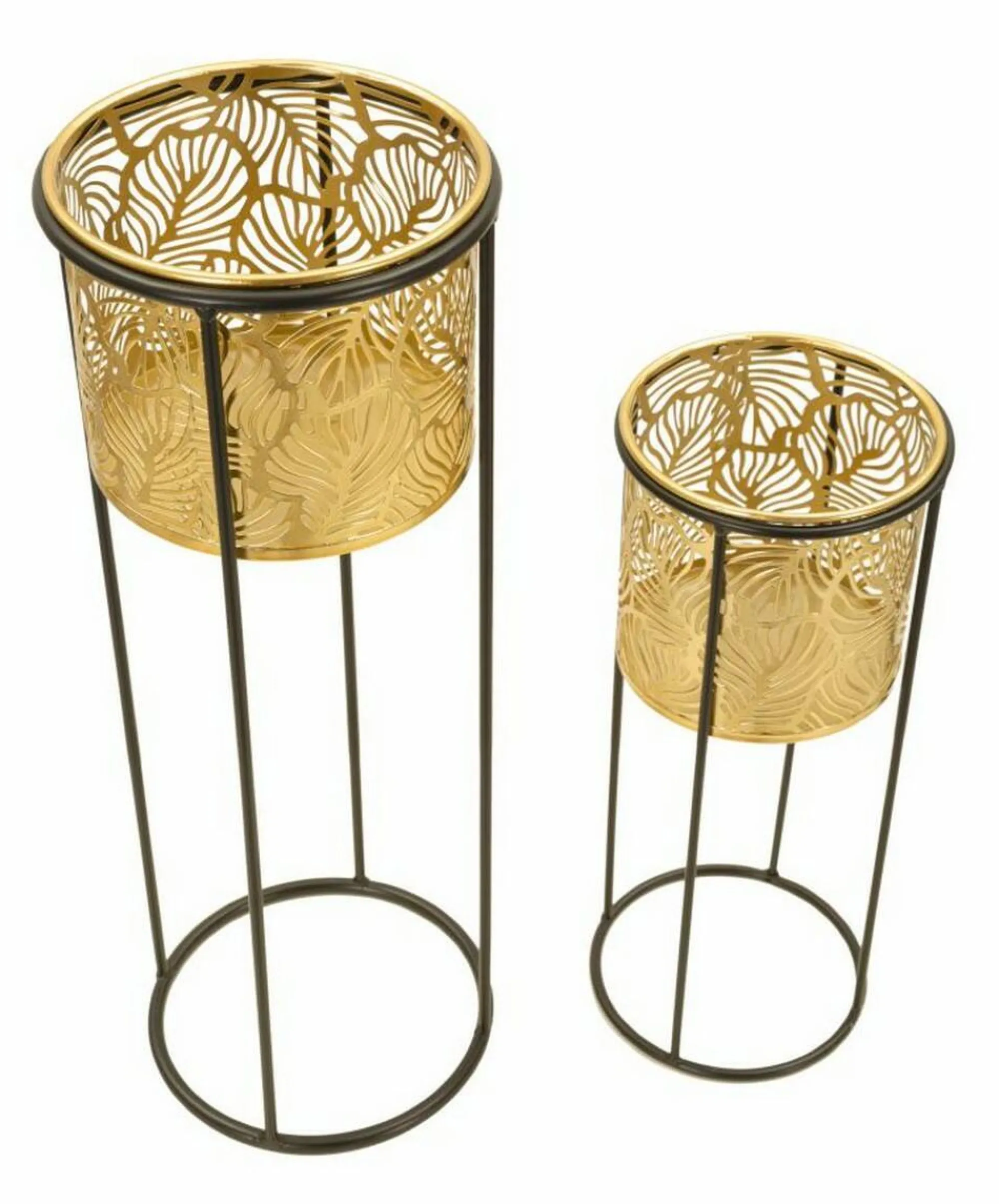 Set di 2 vasi Dore, 17x17 h45 cm, Nero e Oro<Dmora New