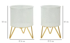 Set di 2 vasi Vif, 16x16 h20 cm, Bianco e Oro<Dmora Sale