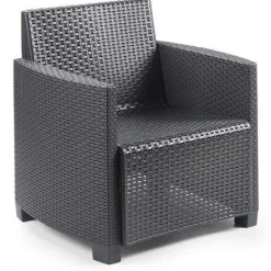 Set salotto da esterno Lecce, Set da giardino con cuscini composto da 2 poltrone, 1 divano e 1 tavolino, Salottino indoor, 100% Made in Italy,<Dmora Hot