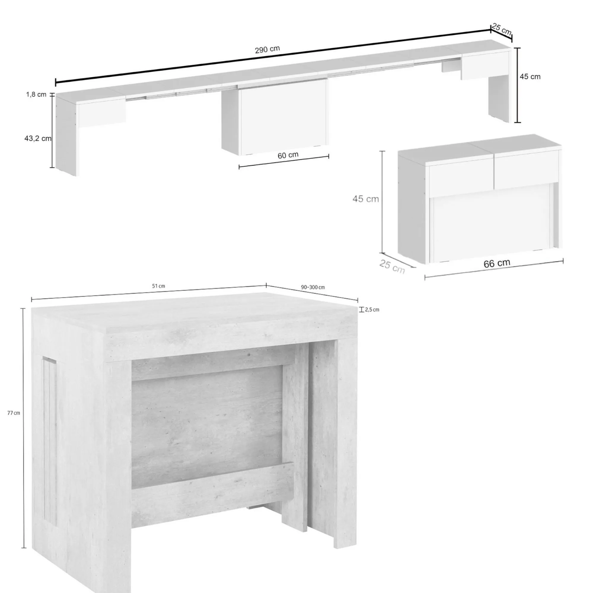 Set tavolo e sedie Dardizzon, 66x25h45 cm,<Dmora New